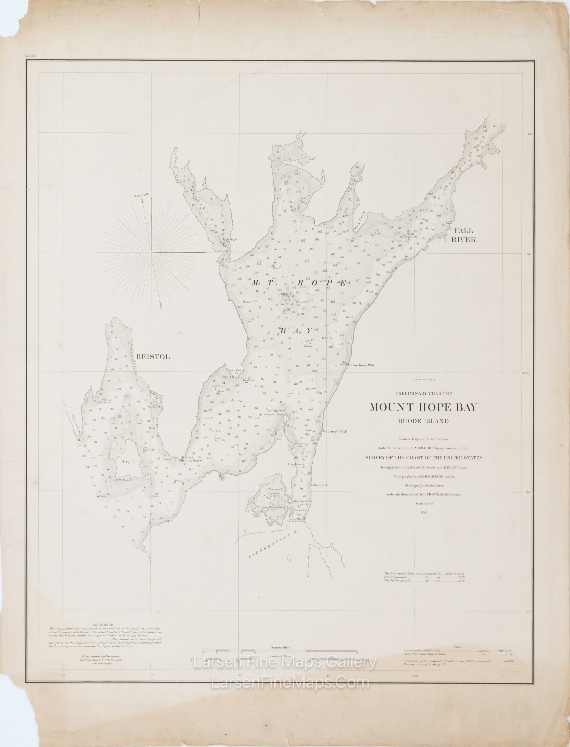 Preliminary Chart of Mount Hope Bay, Rhode Island U.S. Coast Survey