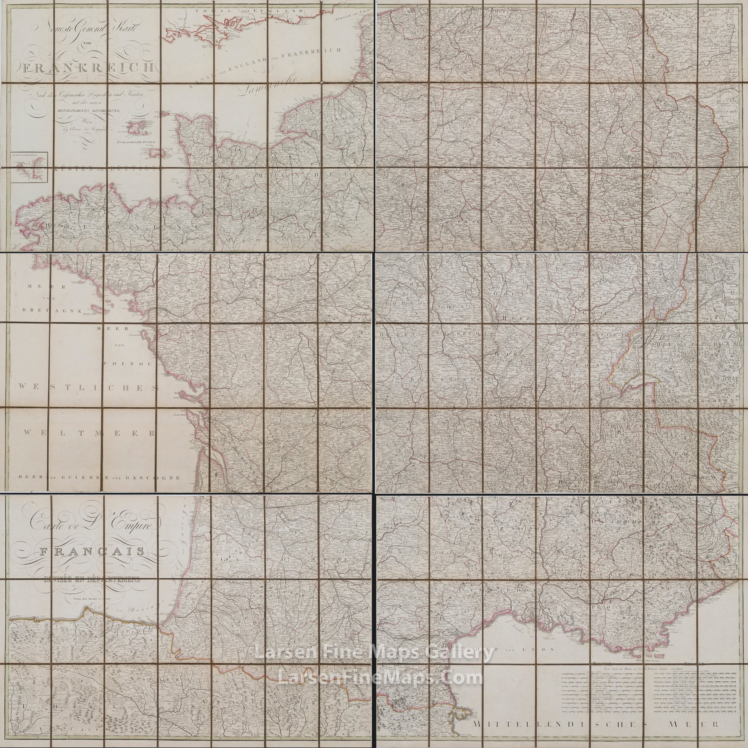 Neueste General Karte von Frankreich (circa 1810), Artaria and Company; after Franz Anton Schraembl.