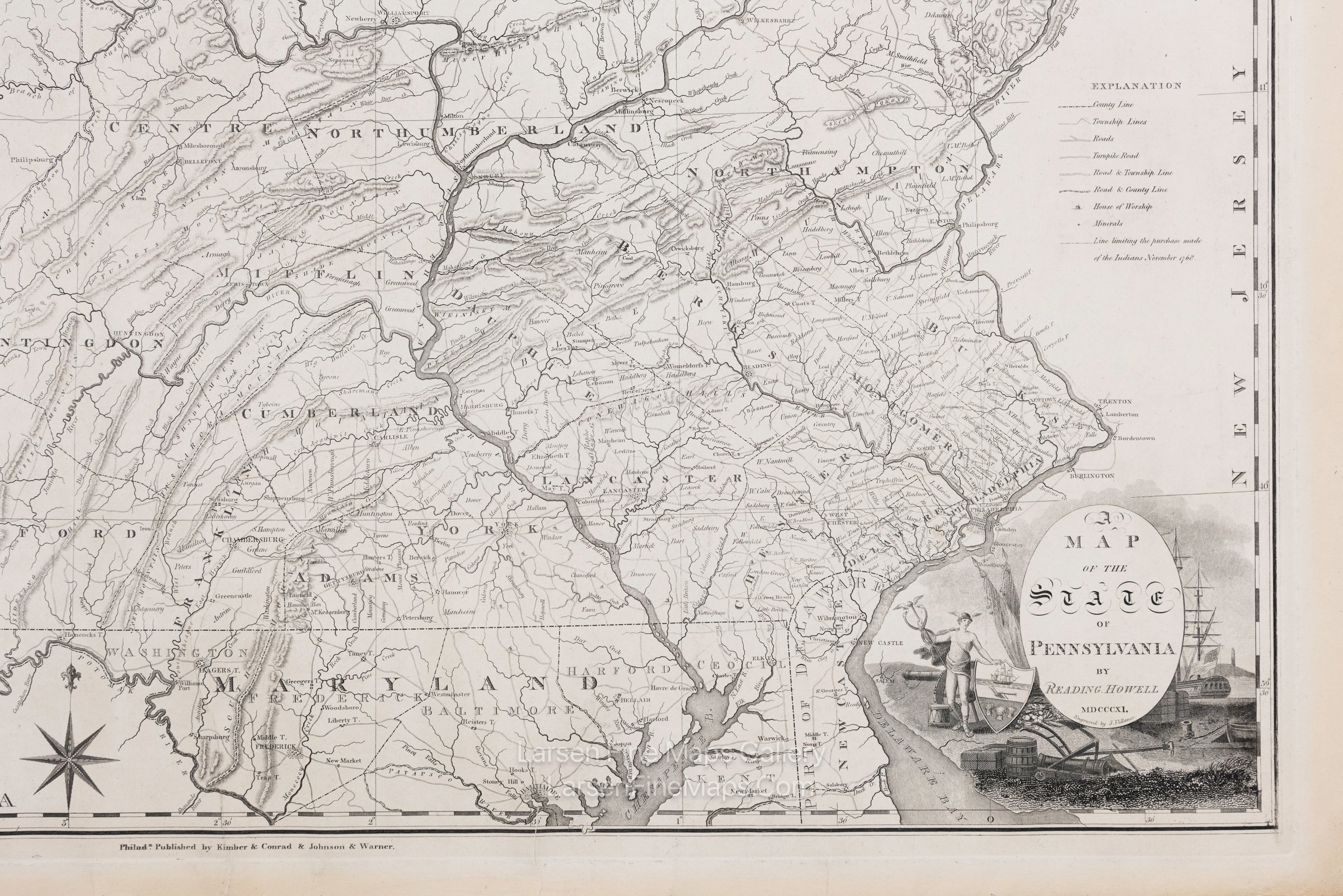 A Map of the State of Pennsylvania by Reading Howell, MDCCCXI, Kimber Conrad Johnson Warner, J. Vallance, Example-3