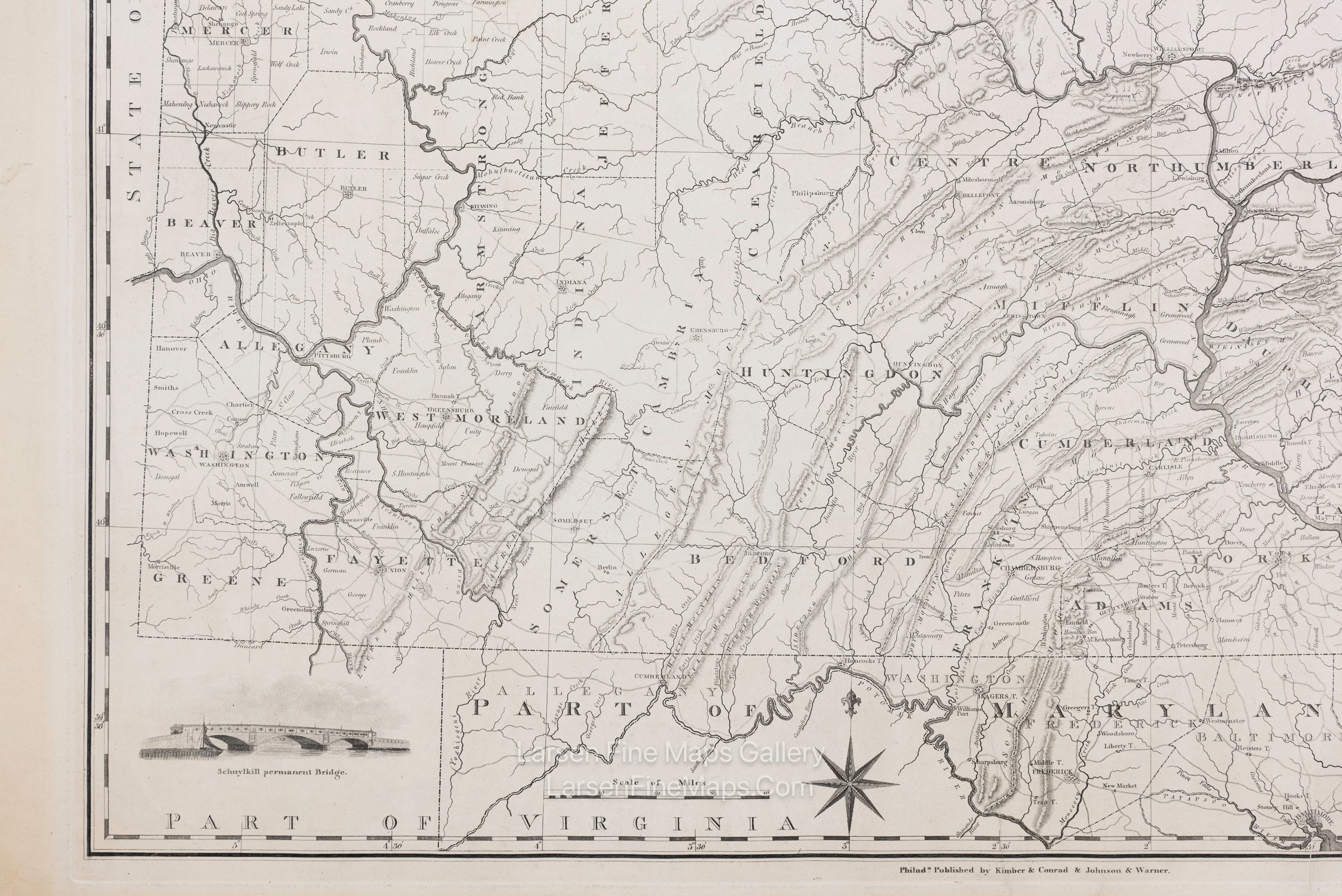 A Map of the State of Pennsylvania by Reading Howell, MDCCCXI, Kimber Conrad Johnson Warner, J. Vallance, Example-2