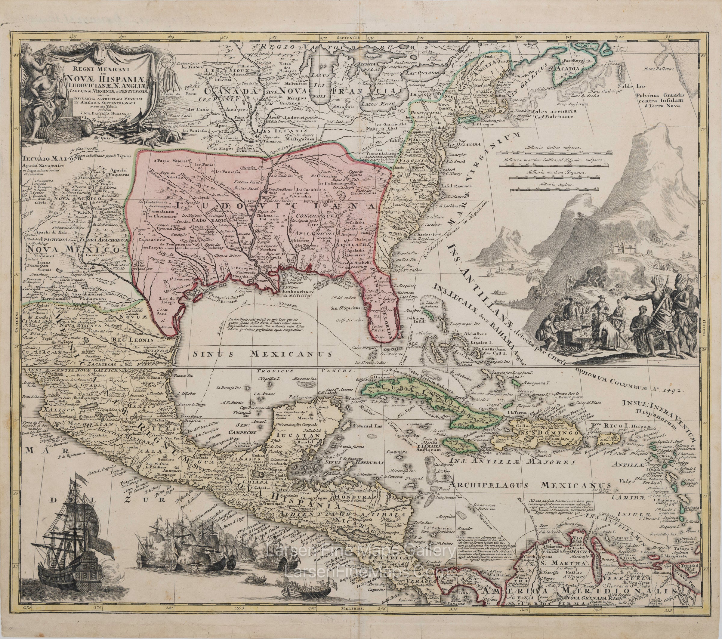 Regni Mexicani seu Novæ Hispaniæ, Ludovicianæ, N. Angliæ, Carolinæ, Virginiæ et Pensylvaniæ, necnon insvlarvm archipelagi Mexicani in America Septentrionali, Homann