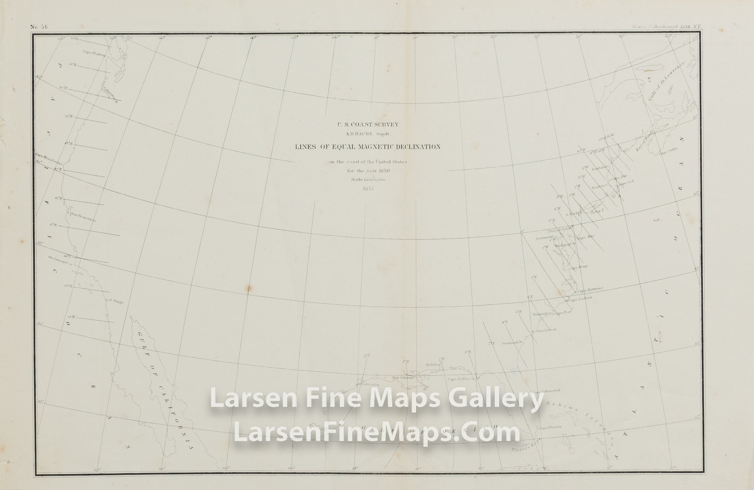 U.S. Coast Survey A.D. Bache Supdt., Lines of Equal Magnetic Declination on the coast of the United States for the year 1850 U.S. Coast Survey