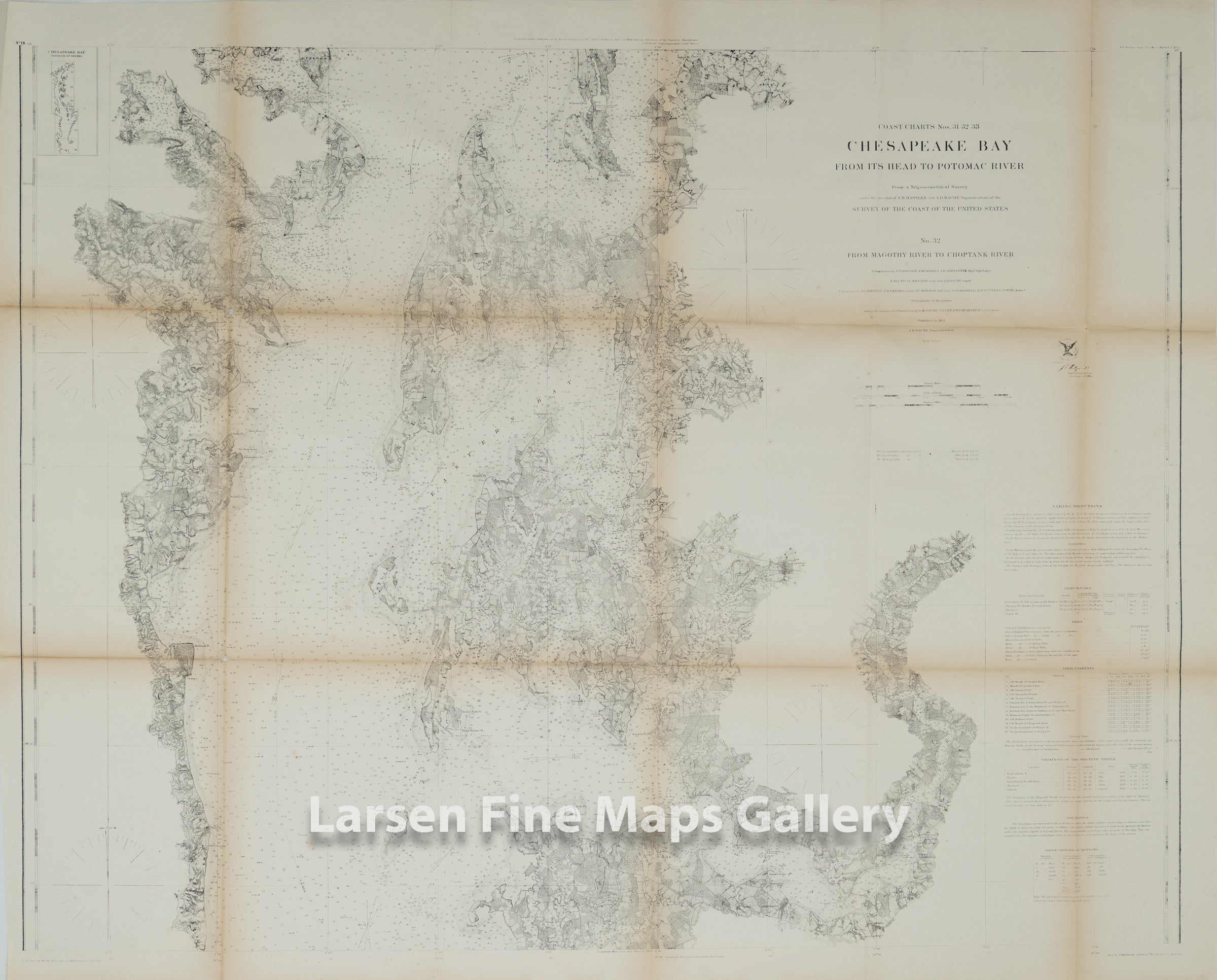 Coast Charts Nos. 31 32 33 Chesapeake Bay - From its Head to Potomac River, No. 32 From Magothy River to Choptank River U.S. Coast Survey