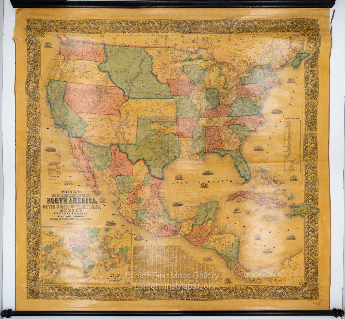 Monk's New American Map Exhibiting the larger portion of North America; Embracing the United States and Territories, Mexico and Central America, including  the West India Islands, the Canadas, New Brunswick, and Nova Scotia
