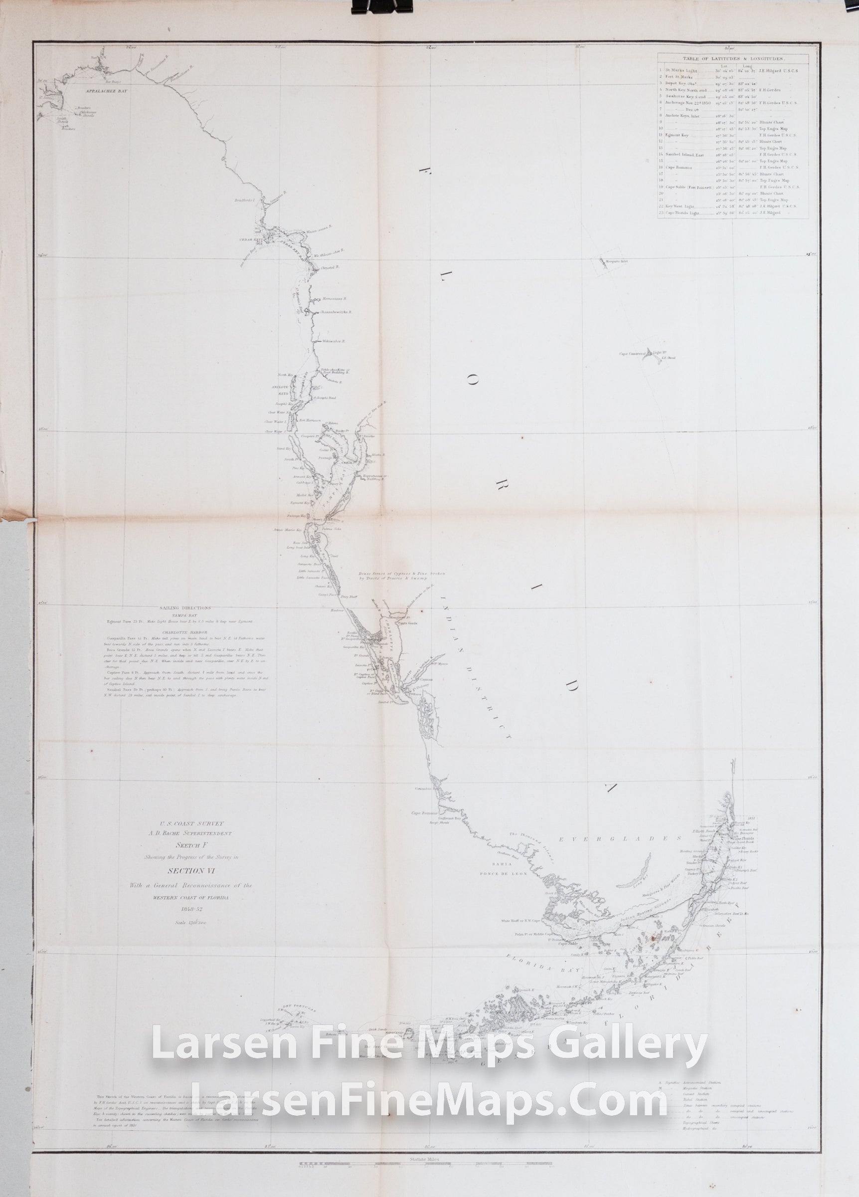 Sketch F Showing the Progress of the Survey in Section VI With a General Reconnoissance of the Western Coast of Florida 1848-1852 U.S. Coast Survey