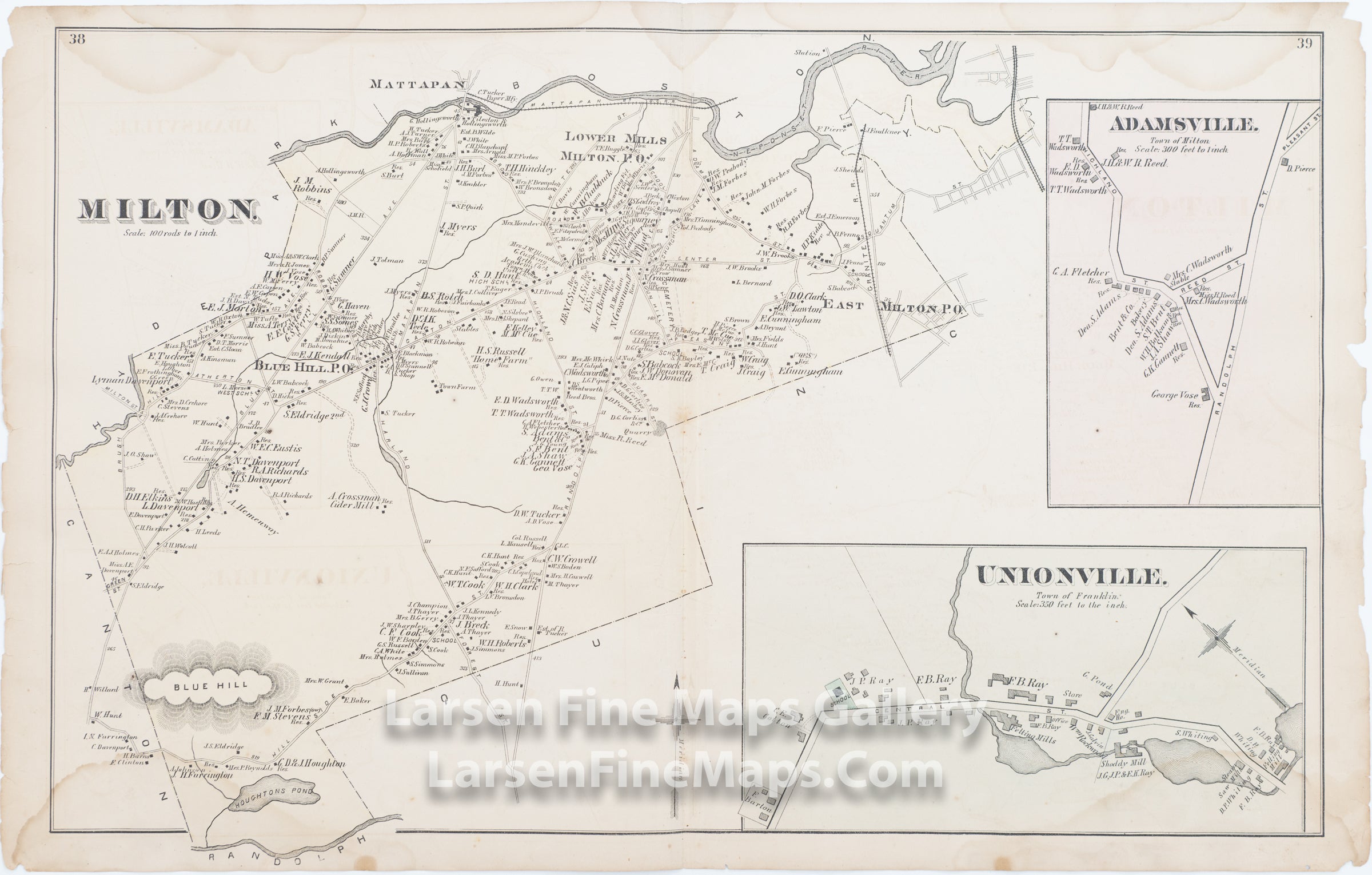 Milton, Adamsville, Unionville, East Milton, Sketch of Ridge Hill Farms, Comstock Cline, Edward Busch