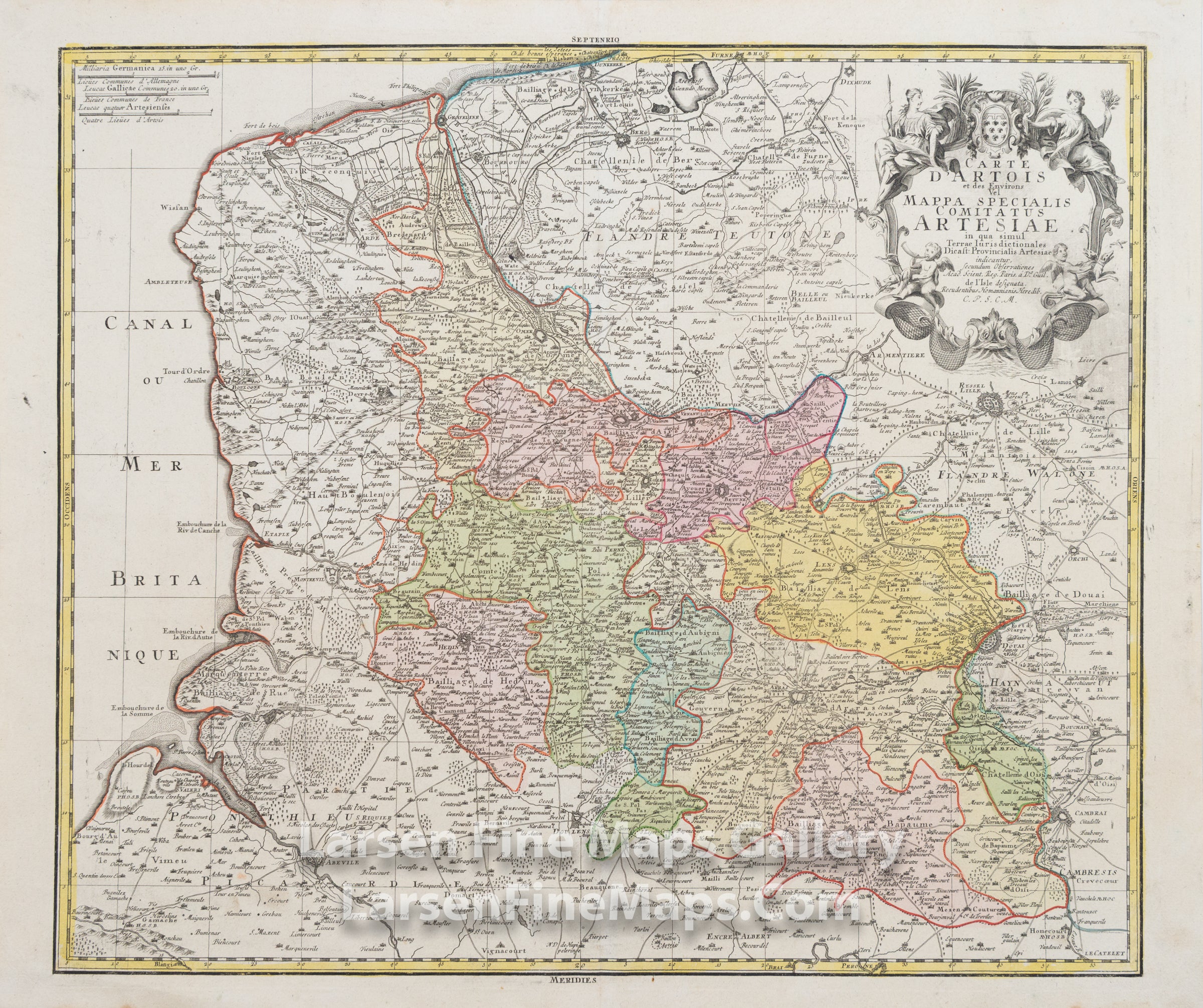 Carte d'Artois et des Environs Vel Mappa specialis Comitatus Artesiae in qua simul Terrae Iurisdictionales Dicast: Provincialis Artesiae indicantur, Homann, Johann Baptist