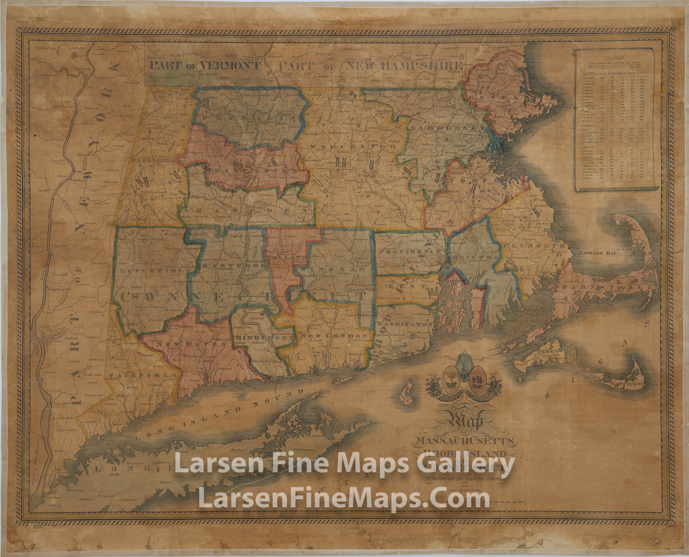 A map of Massachusetts, Rhode Island and Connecticut, Lemuel Bingham, John Gould Darby