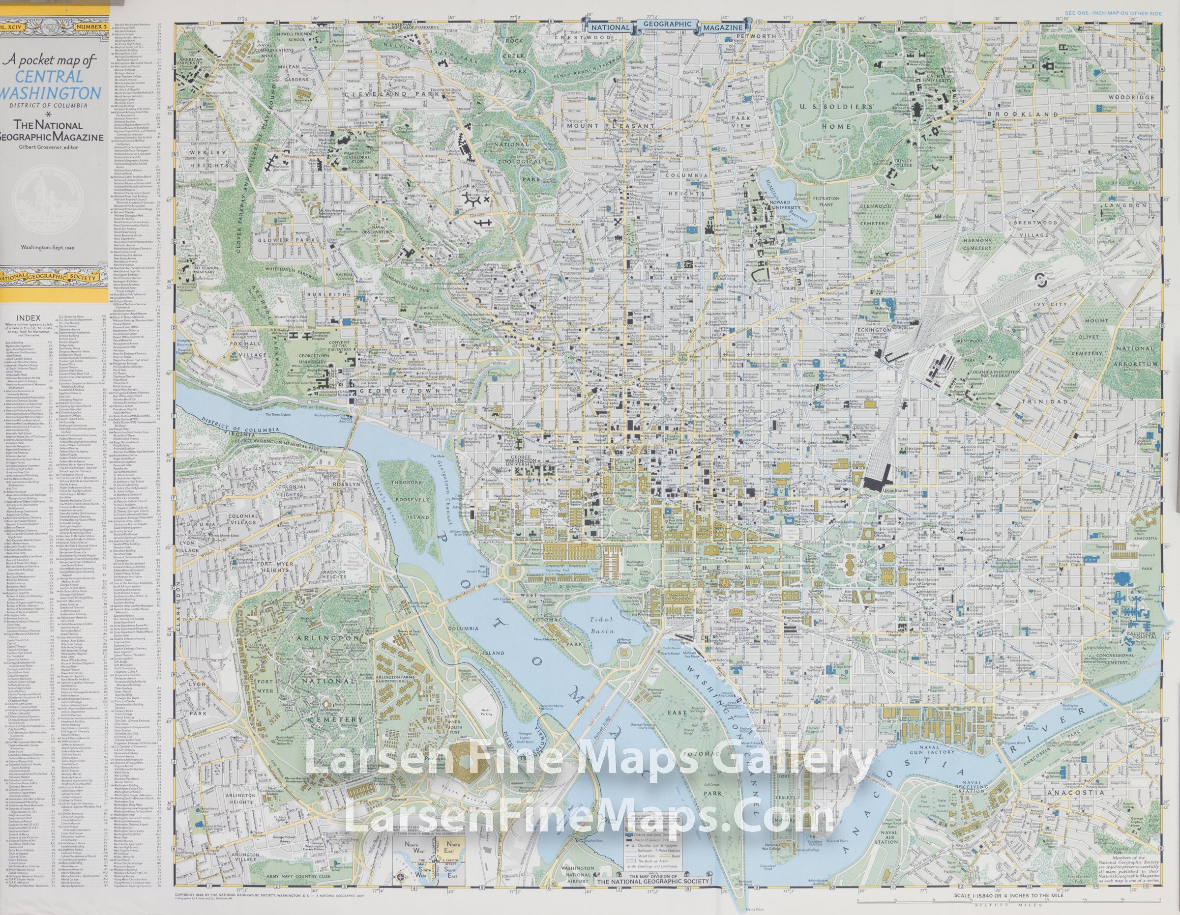 A Pocket Map of Central Washington District of Columbia, National Geographic, details