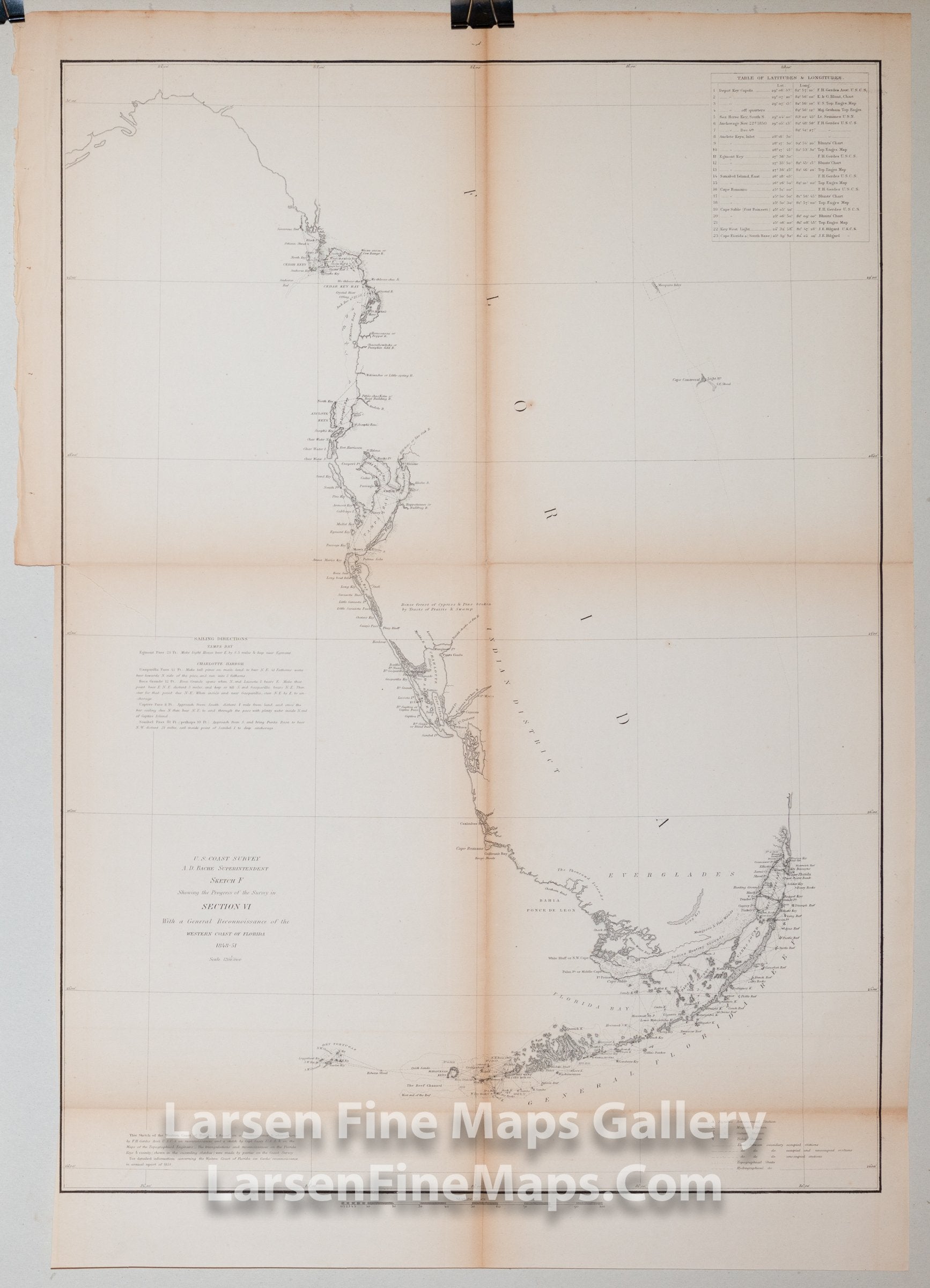 Sketch F Showing the Progress of the Survey in Section VI With a General Reconnoissance of the Western Coast of Florida 1848-1851 U.S. Coast Survey