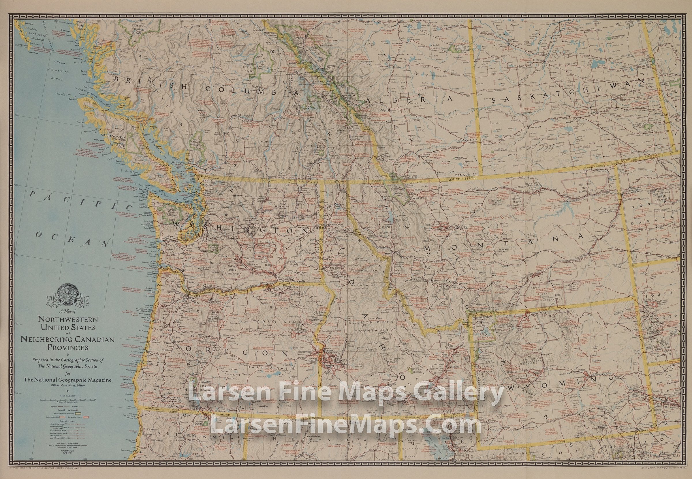 A Map of Northwestern United States and Neighboring Canadian Provinces, James M. Darley, National Geographic