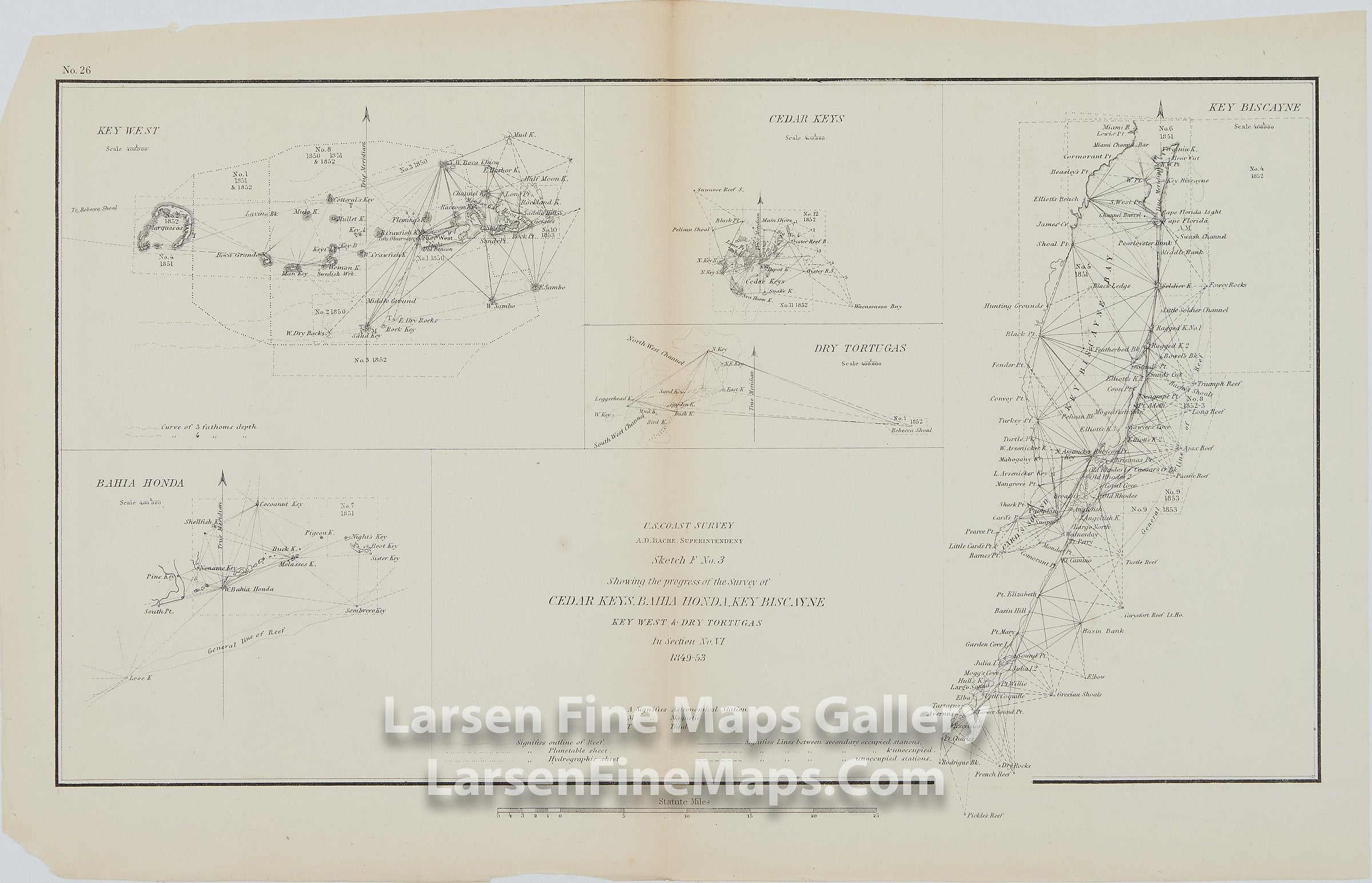 Cedar Keys, Bahia Honda, Key Biscayne, Key West, & Dry Tortuga 1849-1852 U.S. Coast Survey