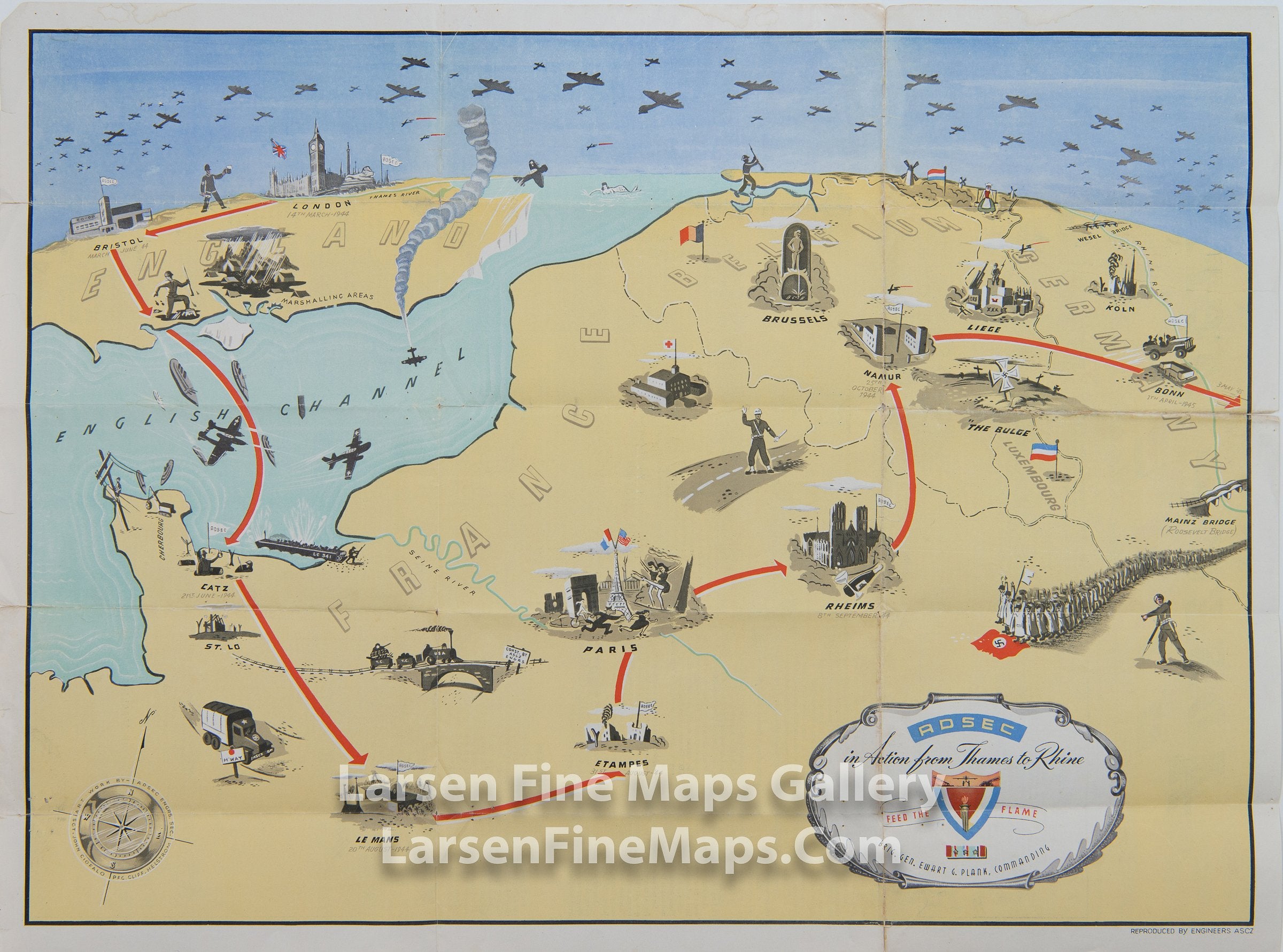 ADSEC in Action from Thames to Rhine, Artwork by ADSEC Engineers Sec. SCT. John Ciofalo, PFC Cliff. Helstrom