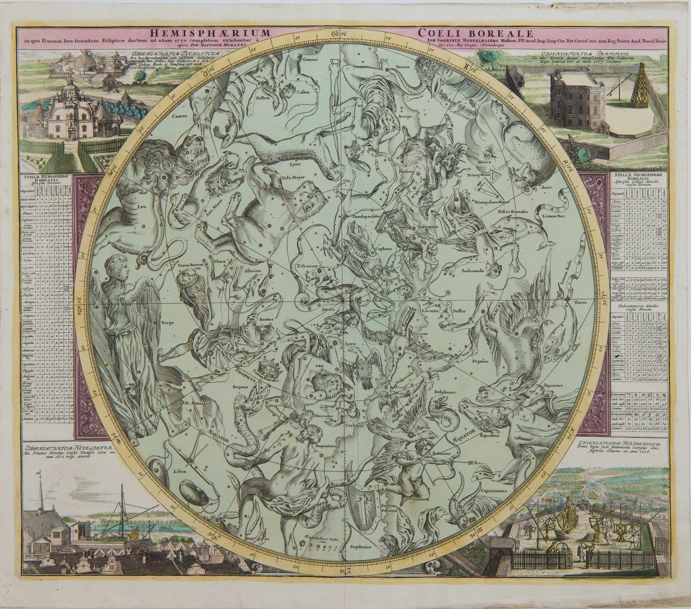 HEMISPAERIUM COELI BOREALE Antique Celestial Map Chart. Homann, Johann Baptista, Johann Gabriel Doppelmayr.