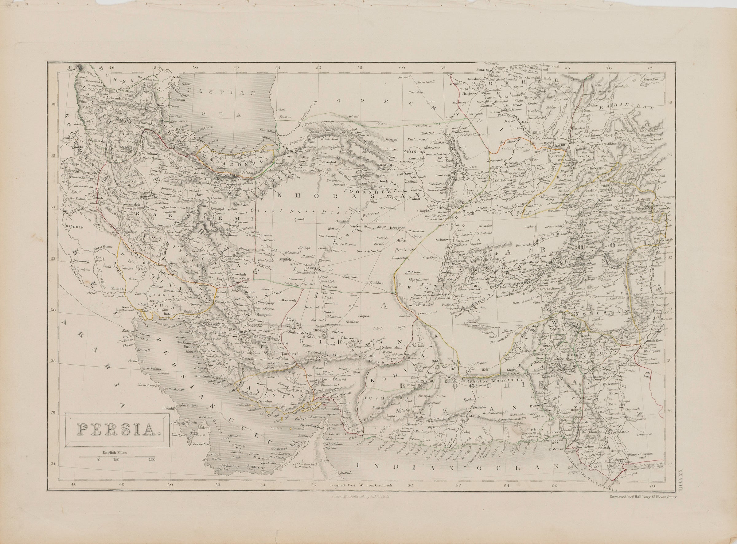 Old World Map of Persia, A. & C. Black