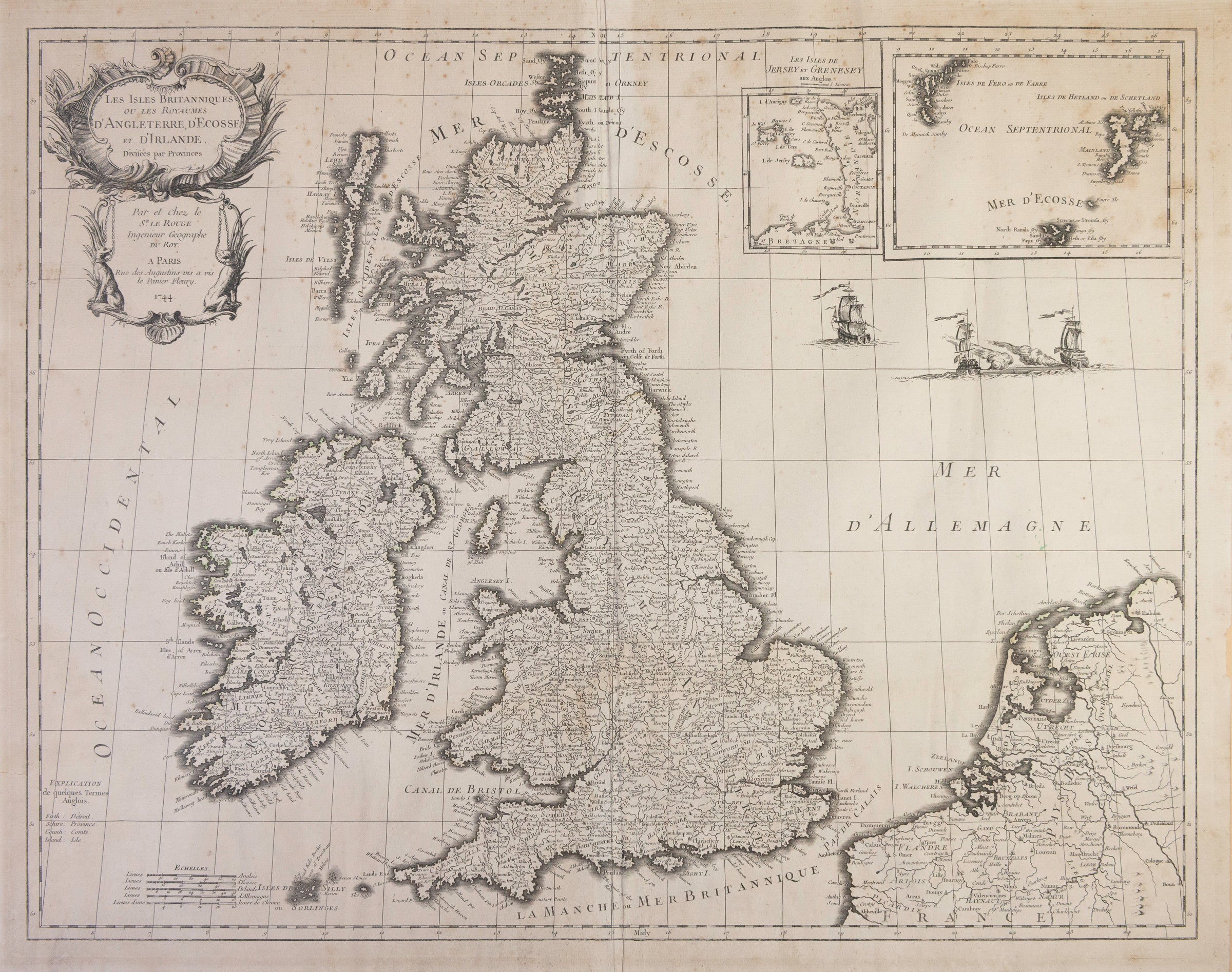 Les Isles Britanniques ou les Royaumes D'Angleterre, D'Ecosse et D'Irlande divisies par Provinces, Le Rouge