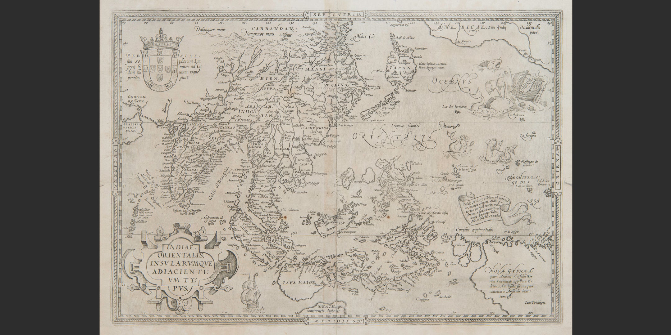 Indiae Orientalis Insularumque Adiacientium Typus, Ortelius Map of India, Southeast Asia, Japan, Philippines, and China, 1579