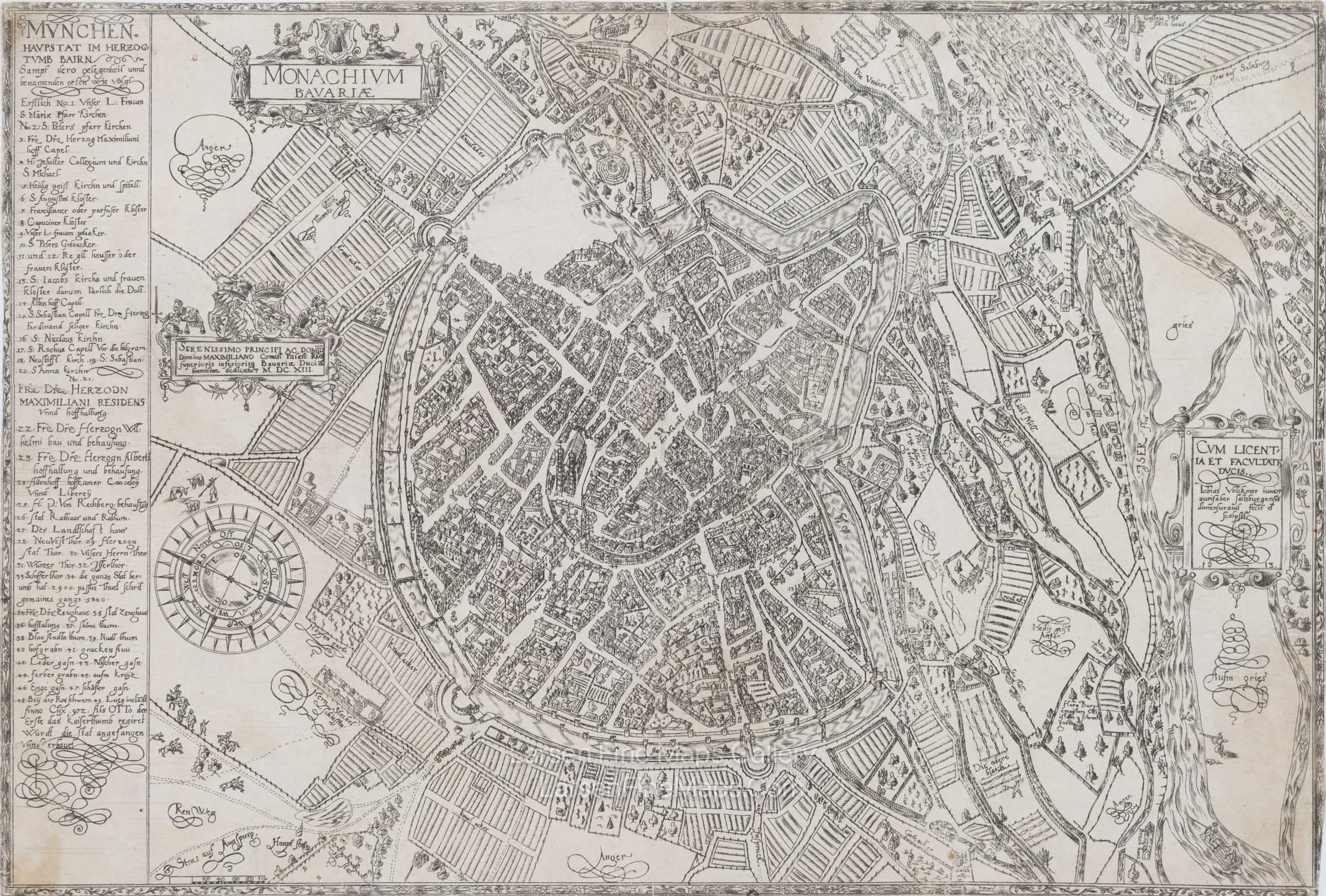 Monachium Bavariae, Tobias Volckmer, Antique Munich Map