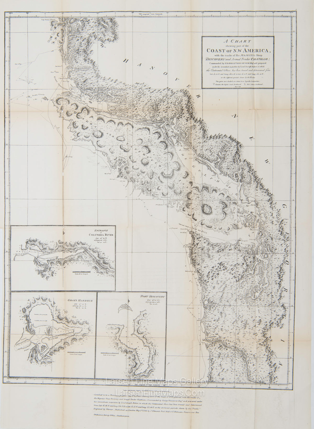 A Chart Shewing Part of the Coast of N.W. America, with the Tracks of His Majesty’s Sloop Discovery and Armed Tender Chatham; Vancouver, George, British Ordnance Office