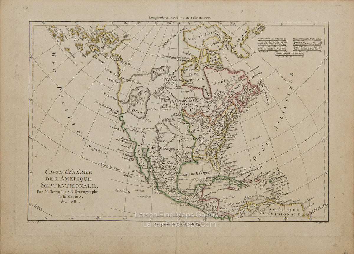 Carte Générale de l'Amérique Septentrionale.  Par M. Bonne, Ingénr. Hydrographe de la Marine. Fever. 1781