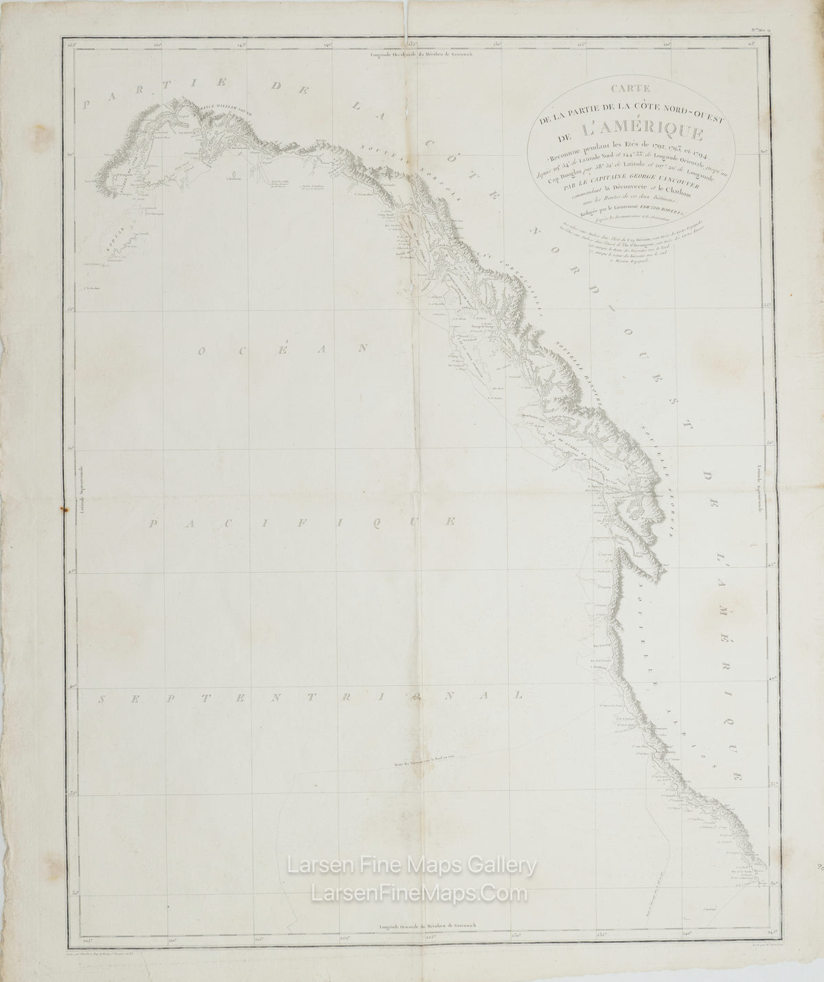 Carte De La Partie De La Cote Nord-Ouest De L'Amerique Reconne pendant les Etes de 1792, 1793, et 1794.