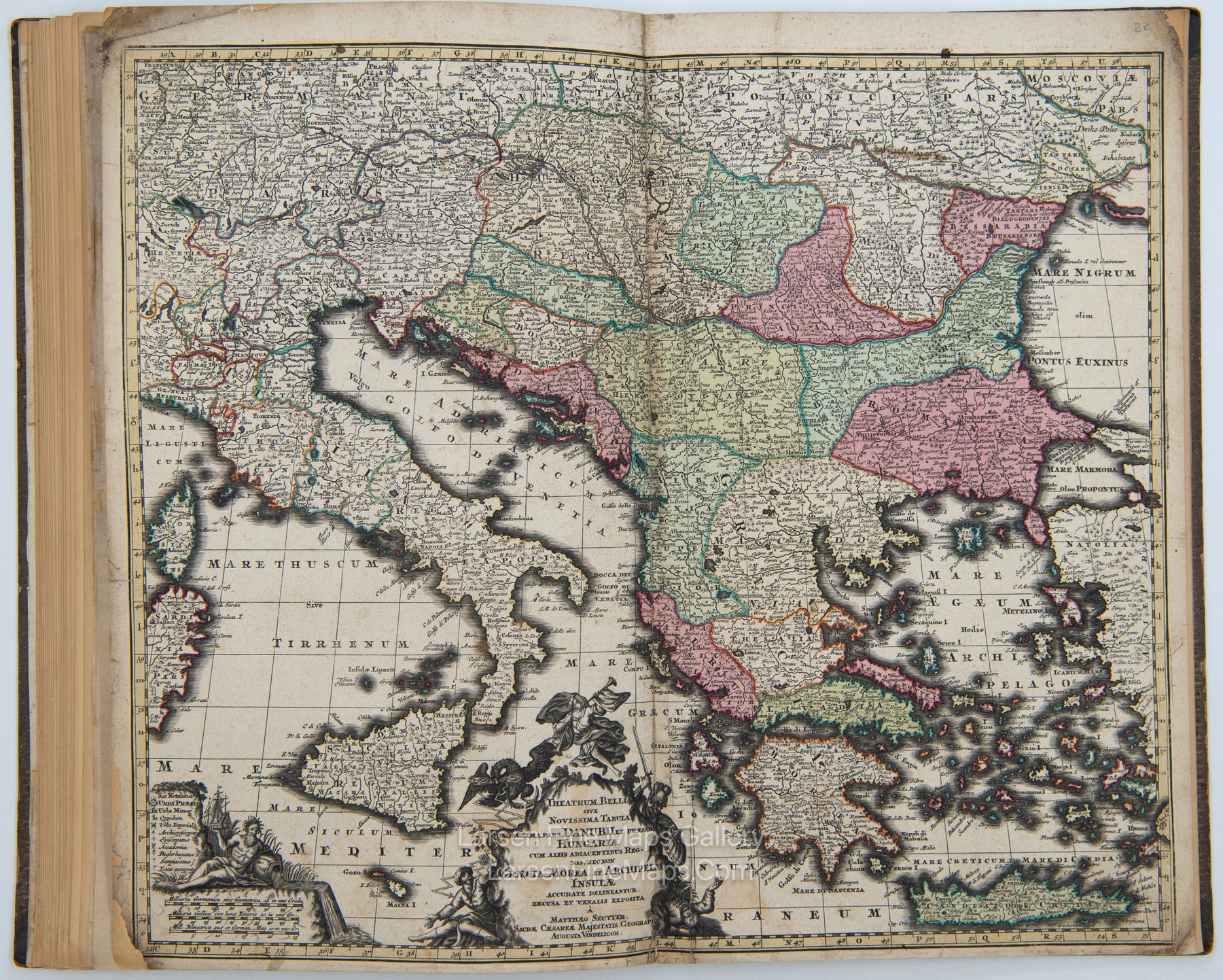 Theatrum Belli Sive Novissima Tabula Qua Maxima Pars Danubii Et Praeserium Hungaria Cum Aliis Adiacentibus Regnis Nec Non Graecia, Morea, et Archipelagi Insulae - Greece, Hungary, the Balkans and Eastern Mediterranean, including Sicily and Malta - Seutter Atlas