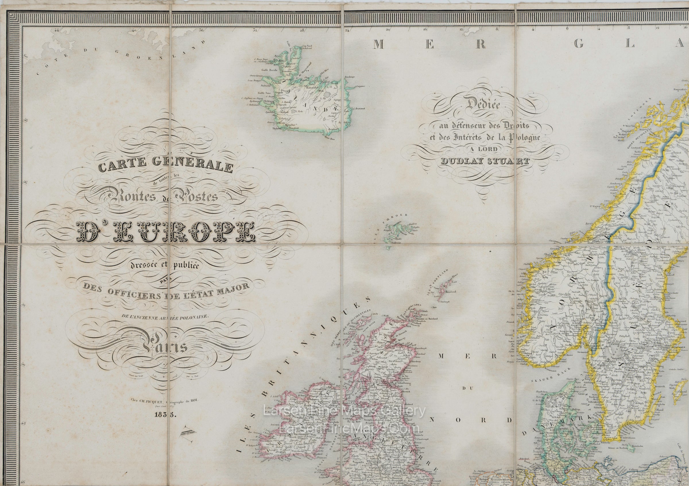 Carte Générale de toutes les Routes de Postes d'Europe, Charles Picquet, details