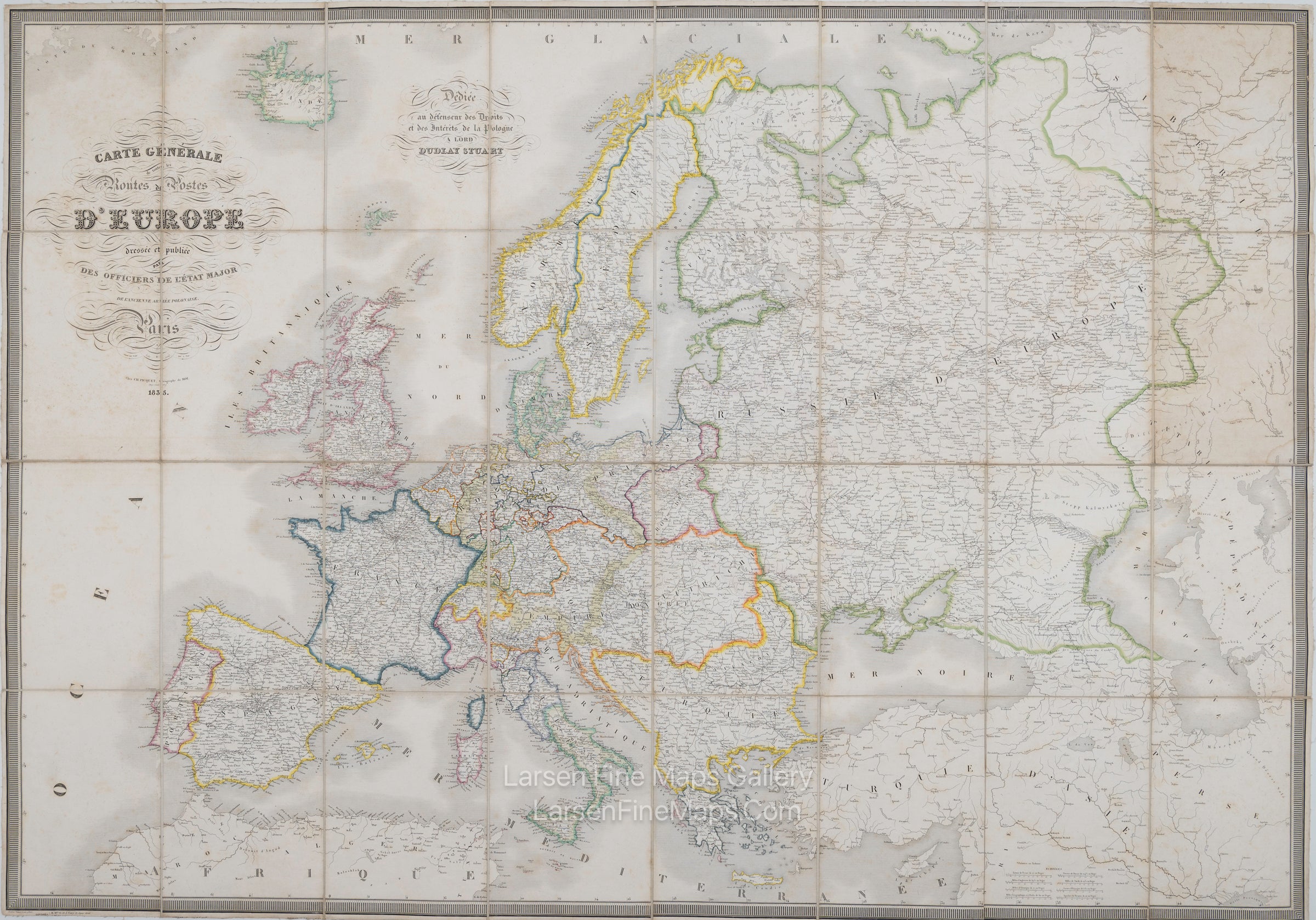 Carte Générale de toutes les Routes de Postes d'Europe, Charles Picquet
