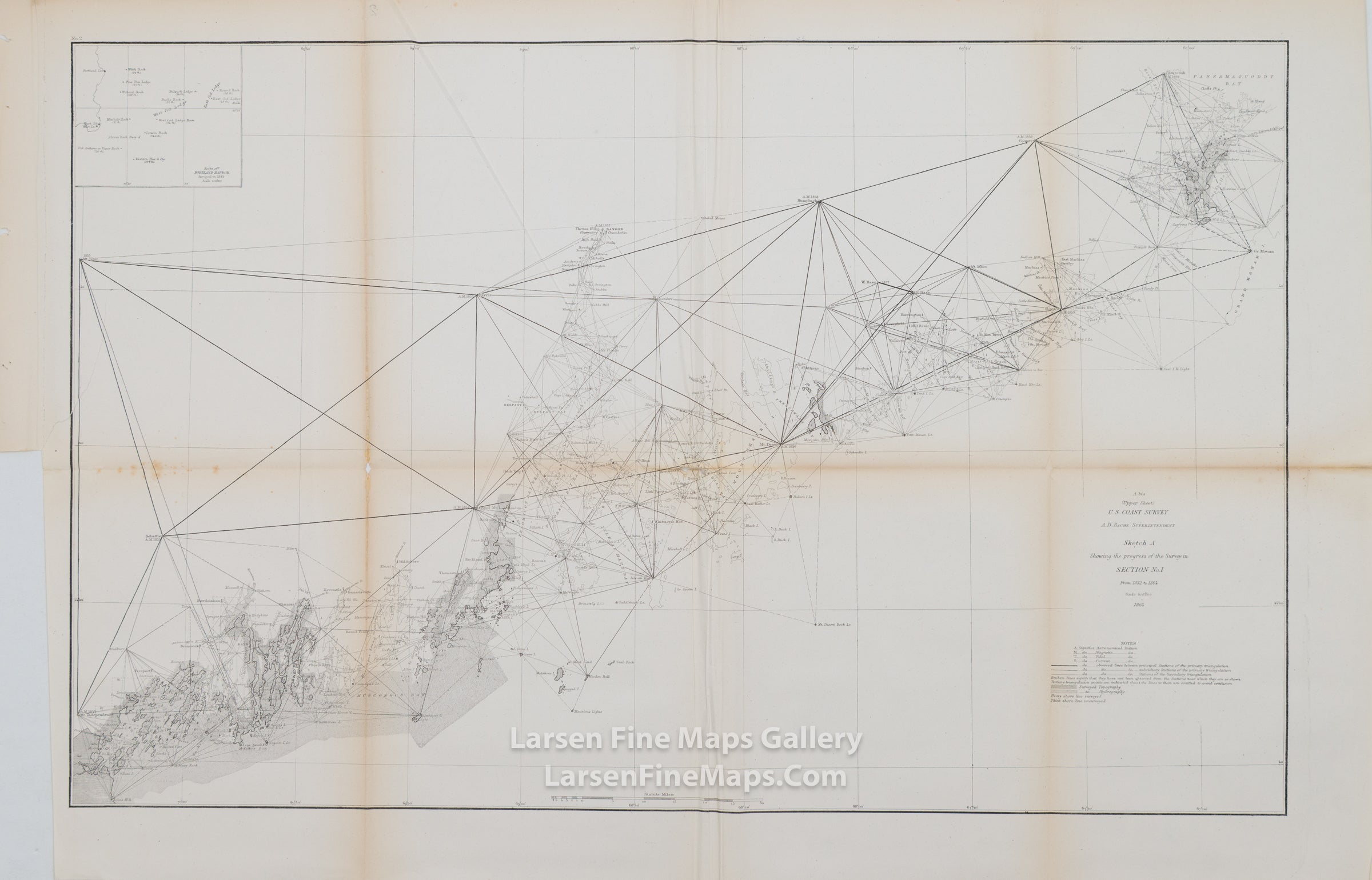 Upper Sheet, U.S. Coast Survey A.D. Bache Superintendent Sketch A Showing the Progress of the Survey in Section No. 1 From 1852 to 1864 U.S. Coast Survey