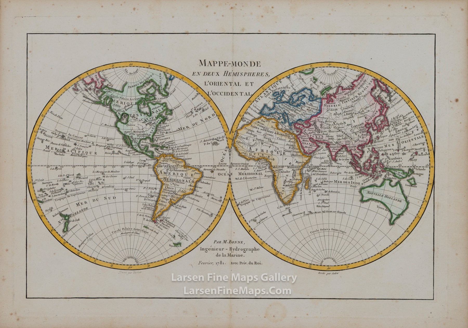 Mappe-Monde En Deux Hemispheres, L'Oriental Et L'Occidental Bonne, Rigobert (1727-1794)