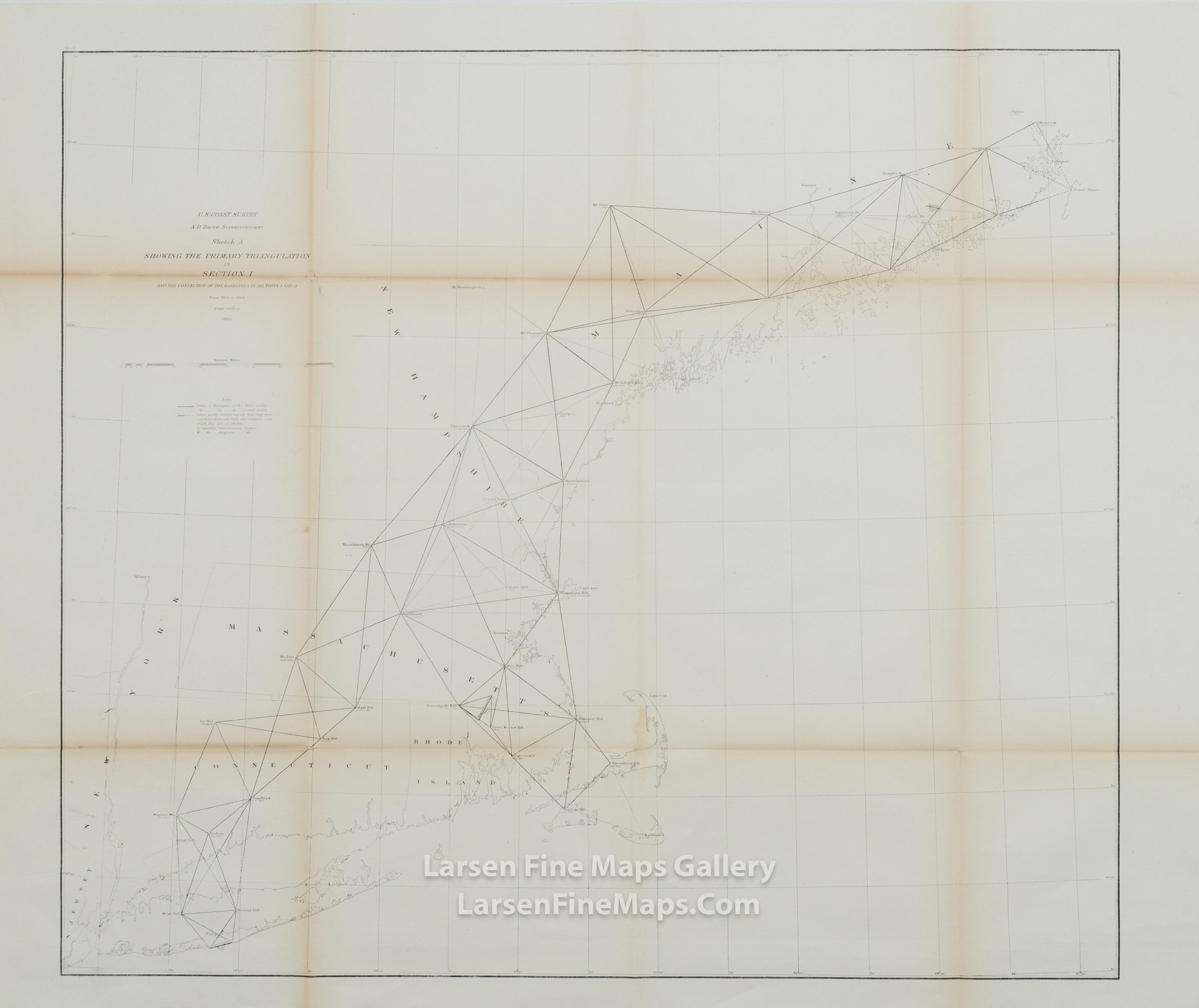 U.S. Coast Survey A.D. Bache Superintendent, Sketch A Showing the Primary Triangulation in Section I and the Connection of The Baselines in Sections I and II From 1844 to 1864 U.S. Coast Survey