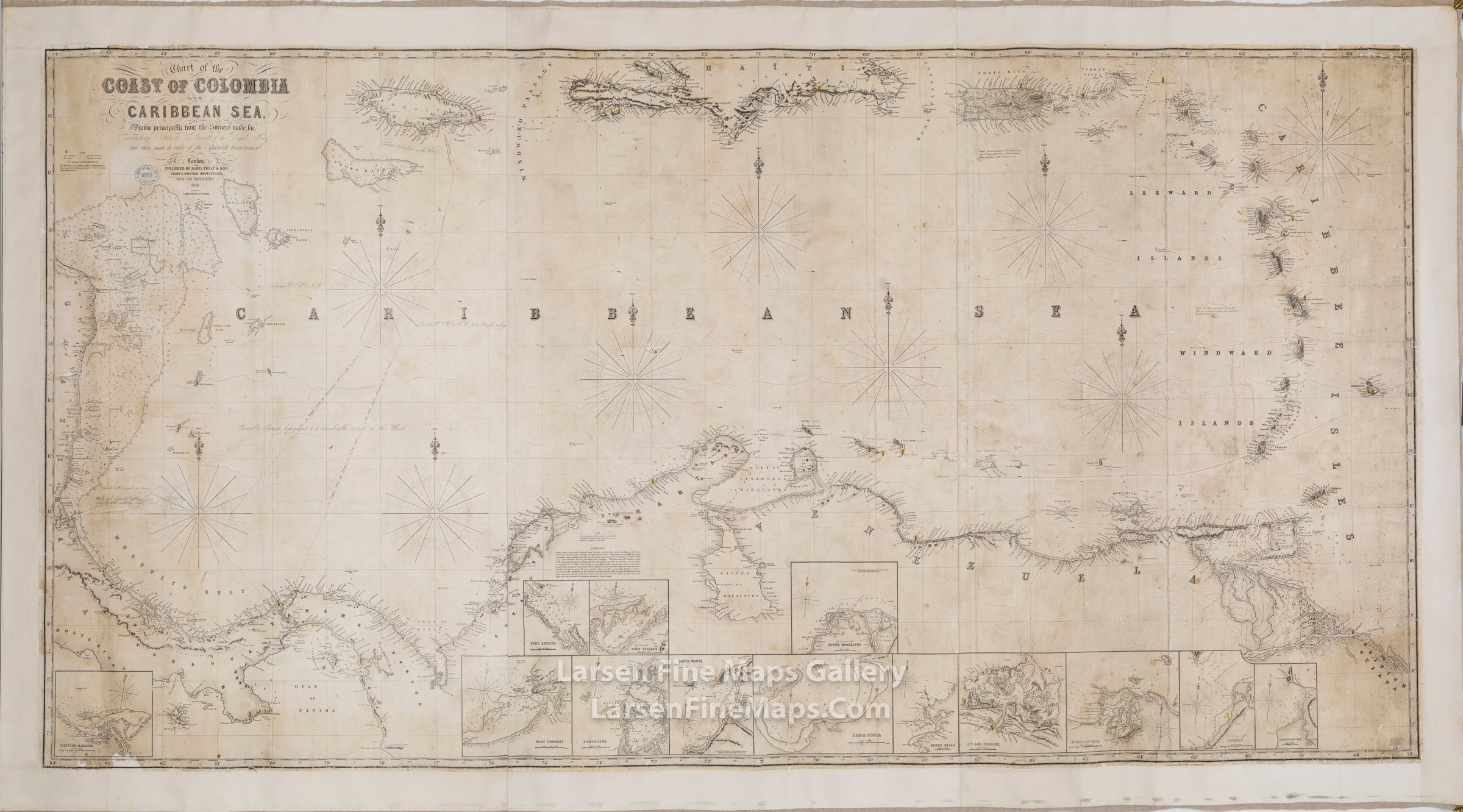 Chart of the Coast of Colombia and Caribbean, James Imray & Son, London
