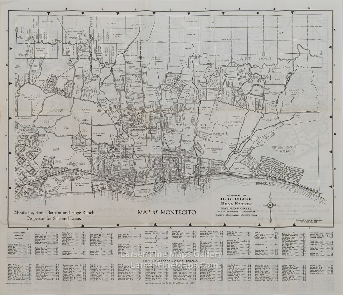 Map of Santa Barbara Map of Montecito, Chase, Harold, S., H.G. Chase Real Estate, details