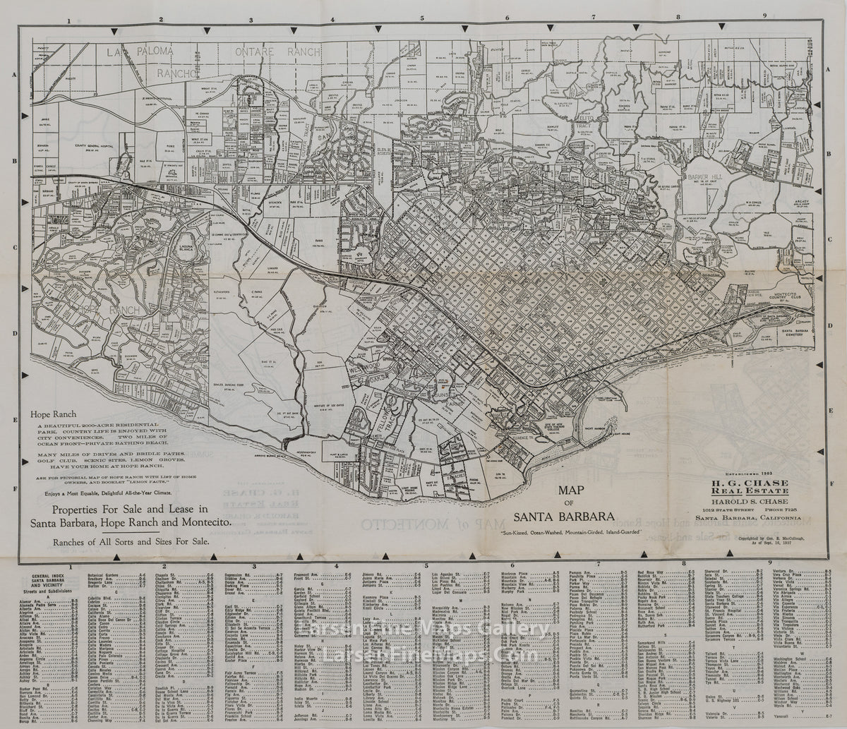 Map of Santa Barbara Map of Montecito, Chase, Harold, S., H.G. Chase Real Estate