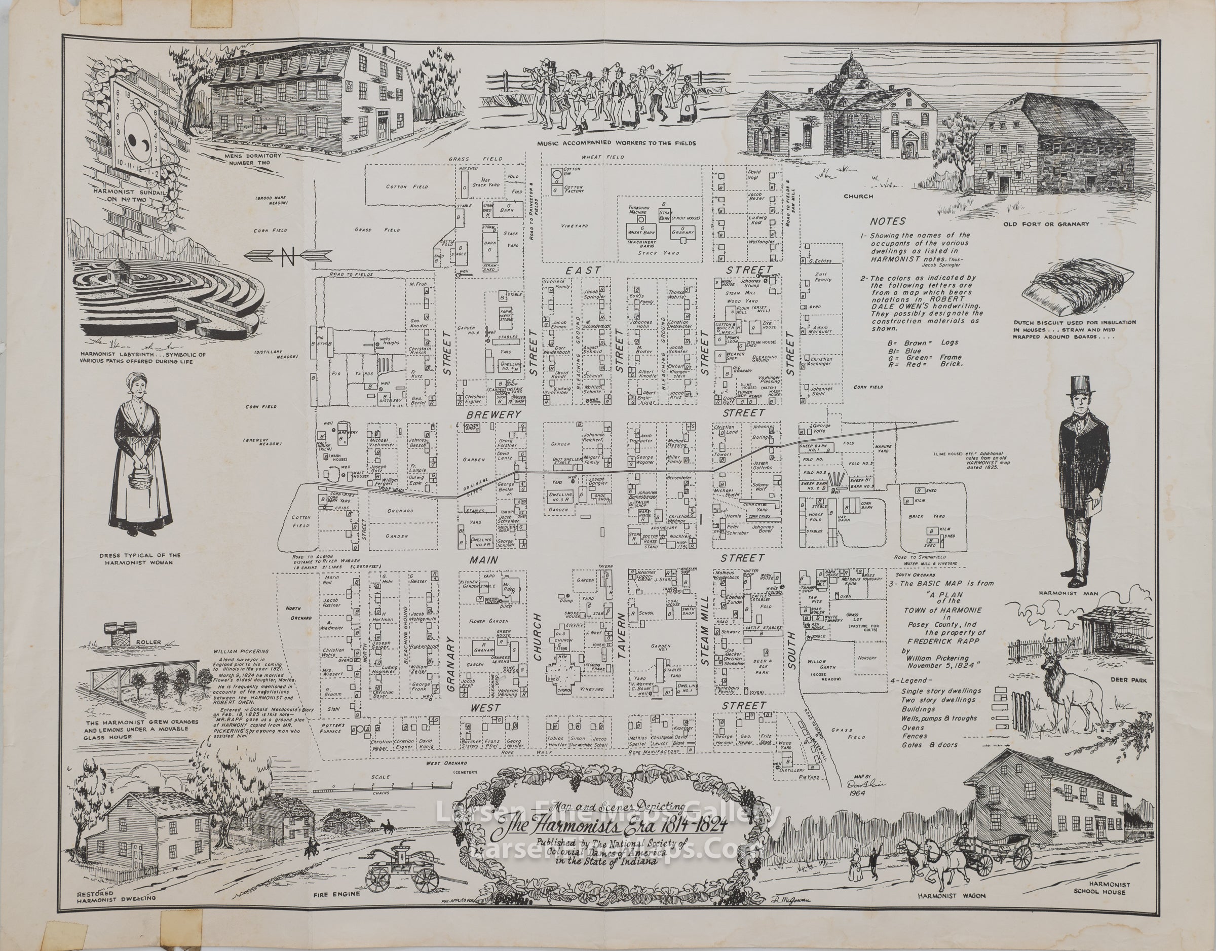 Map and Scenes Depicting The Harmonists Era 1814-1824, Don Blair, R. McGowan