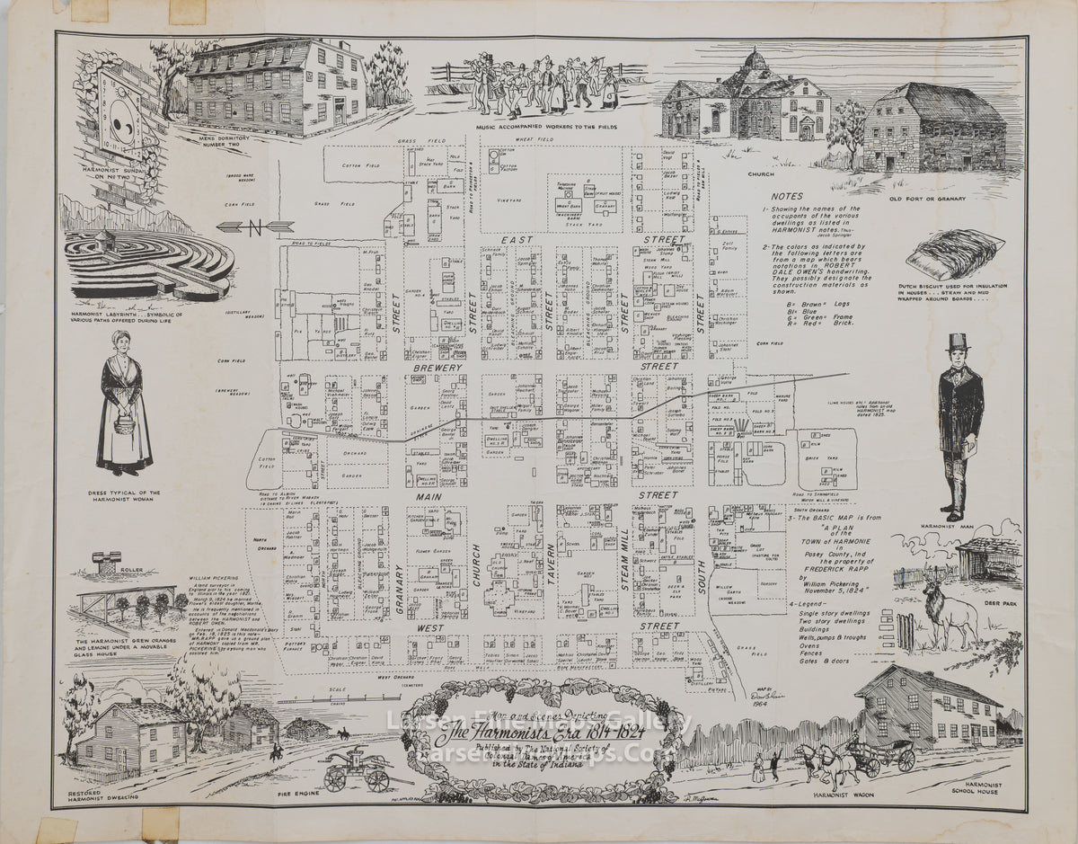 Map and Scenes Depicting The Harmonists Era 1814-1824