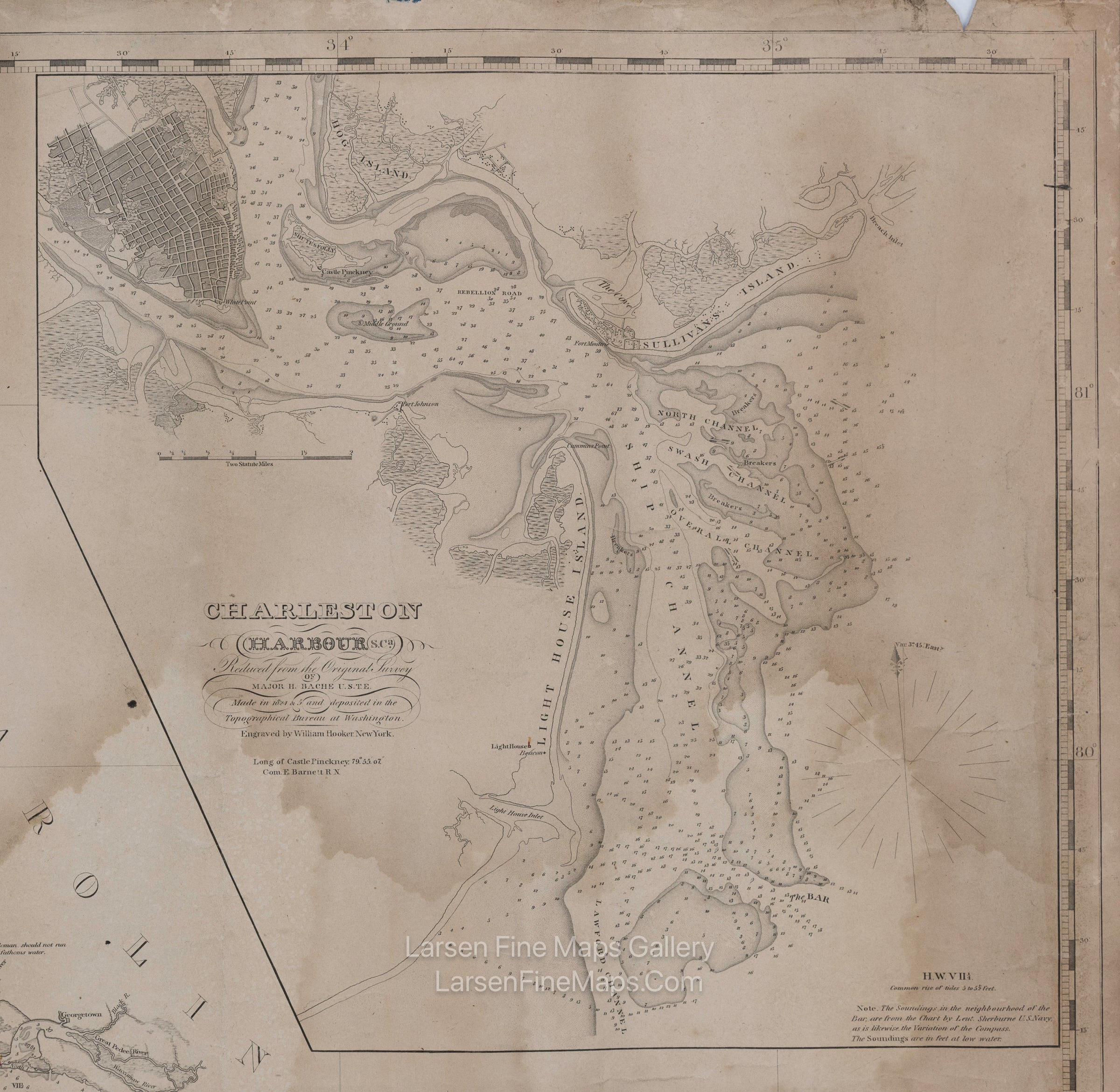 Southeast Coast of United States Sea Chart, Charleston Harbour. Entrance to St. John's River, E. & G. W. Blunt. Edmund & George William Blunt, example-1