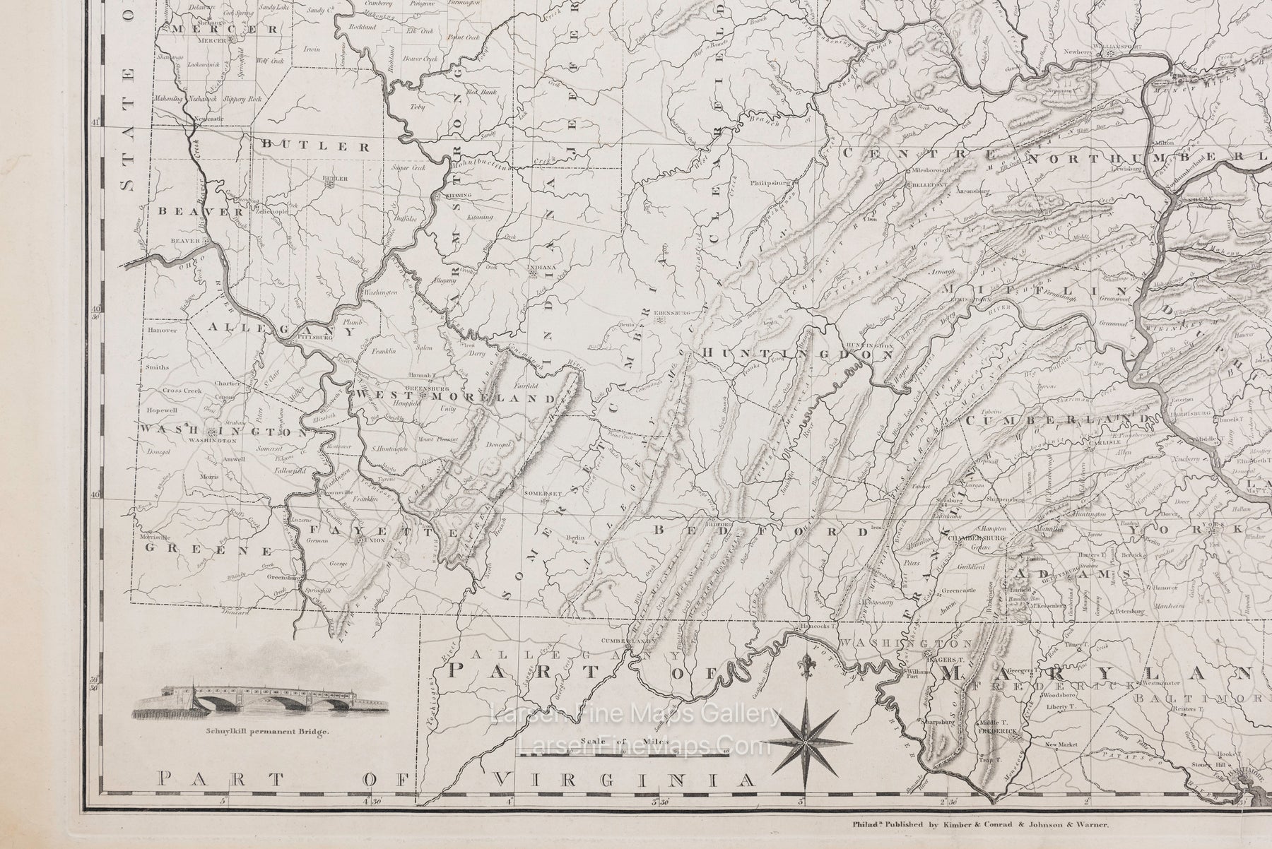 A Map of the State of Pennsylvania by Reading Howell, MDCCCXI, Kimber Conrad  Johnson  Warner, J. Vallance, Example-2