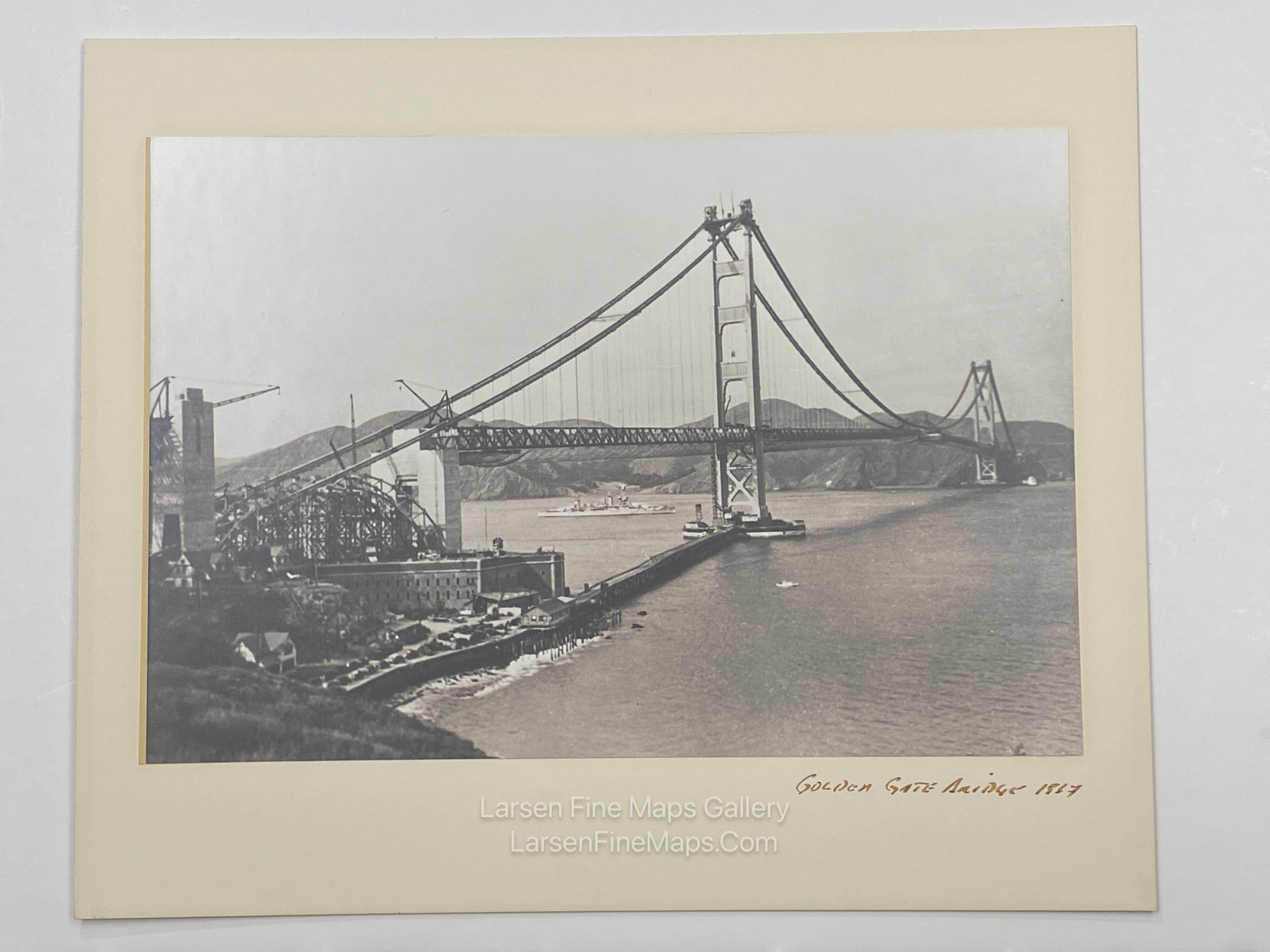 Three Vintage Photographs of Golden Gate Bridge Under Construction in the 1930's, San Francisco, California by James Bell Photography, details one