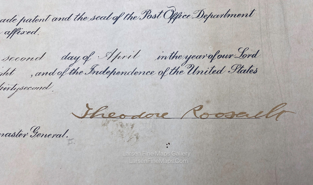 Theodore Roosevelt President of The United States - Appointment Certificate for Postmaster Signed, Gold Foil Seal, Signature, detail-1