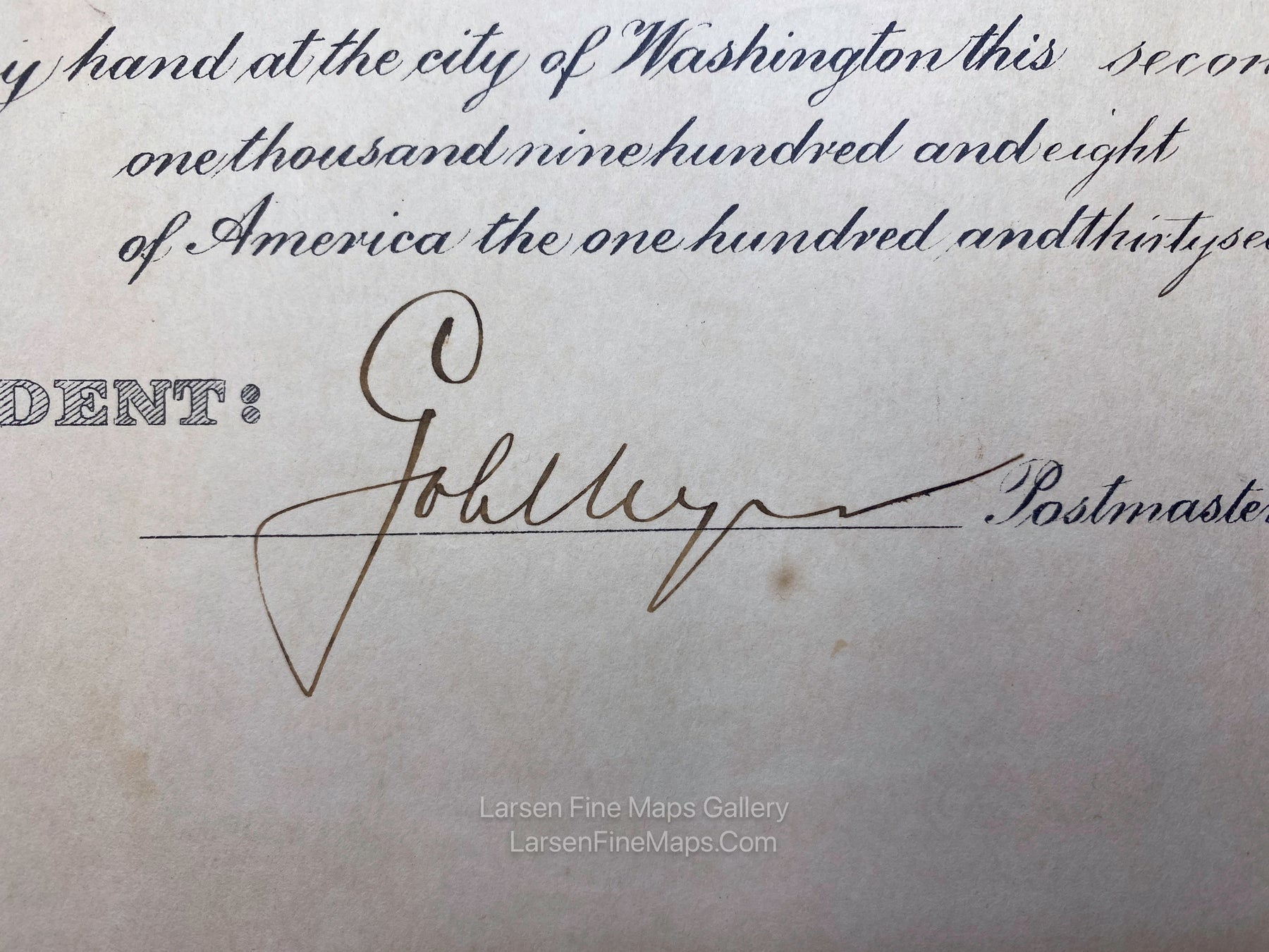 Theodore Roosevelt President of The United States - Appointment Certificate for Postmaster Signed, Gold Foil Seal, Signature, detail-2