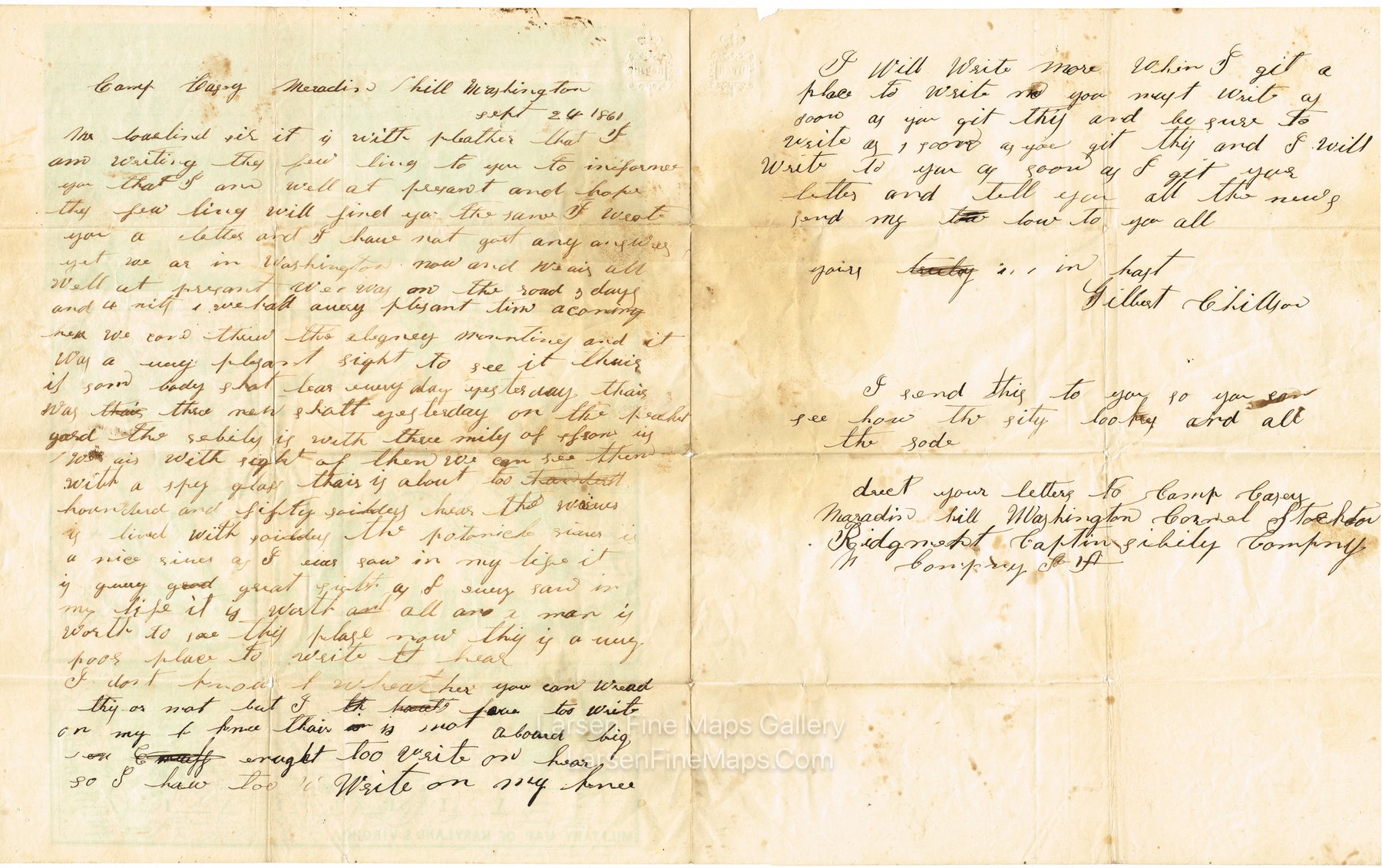 Topographical Map of Virginia between Washington and Manassas Junction, Civil War Letter with Original Accompanying Bible