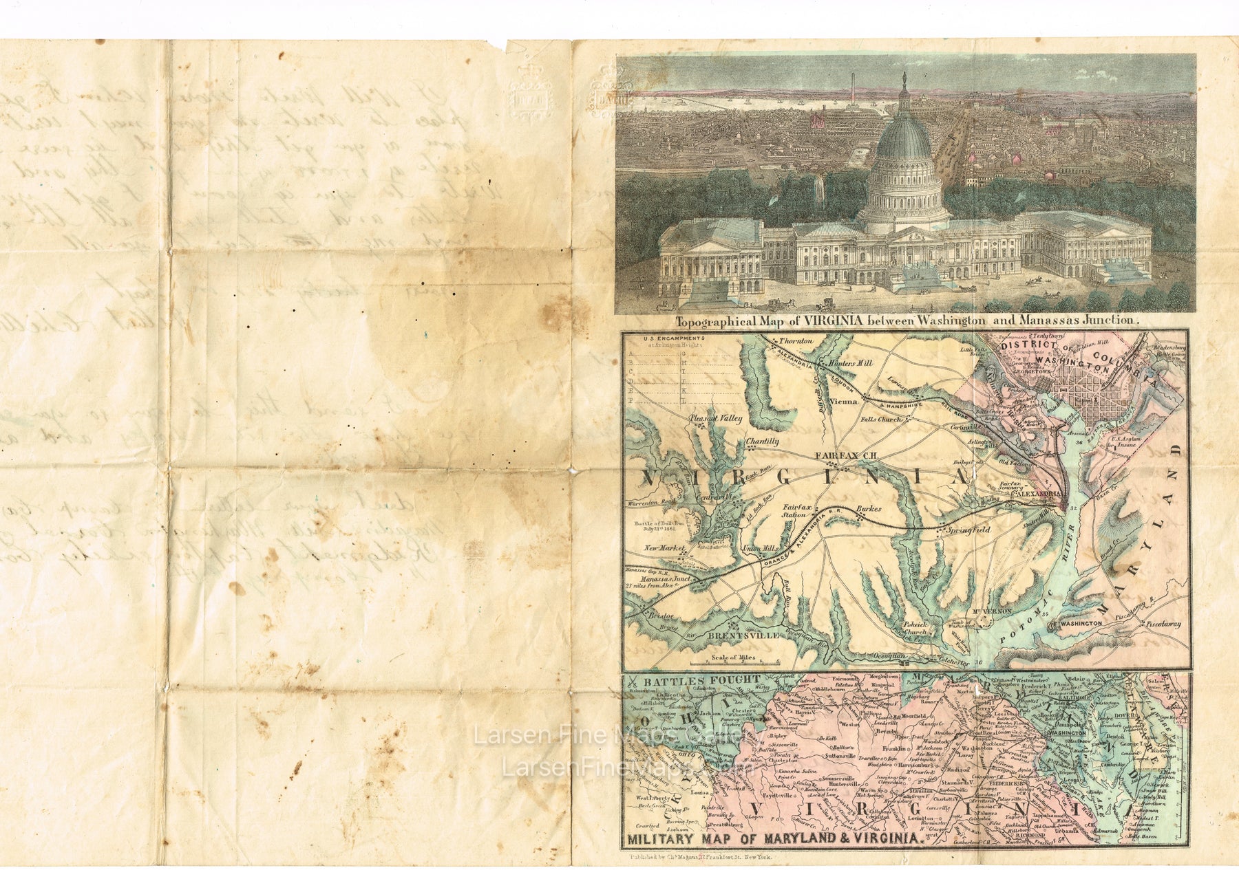 Topographical Map of Virginia between Washington and Manassas Junction, Civil War Letter with Original Accompanying Bible