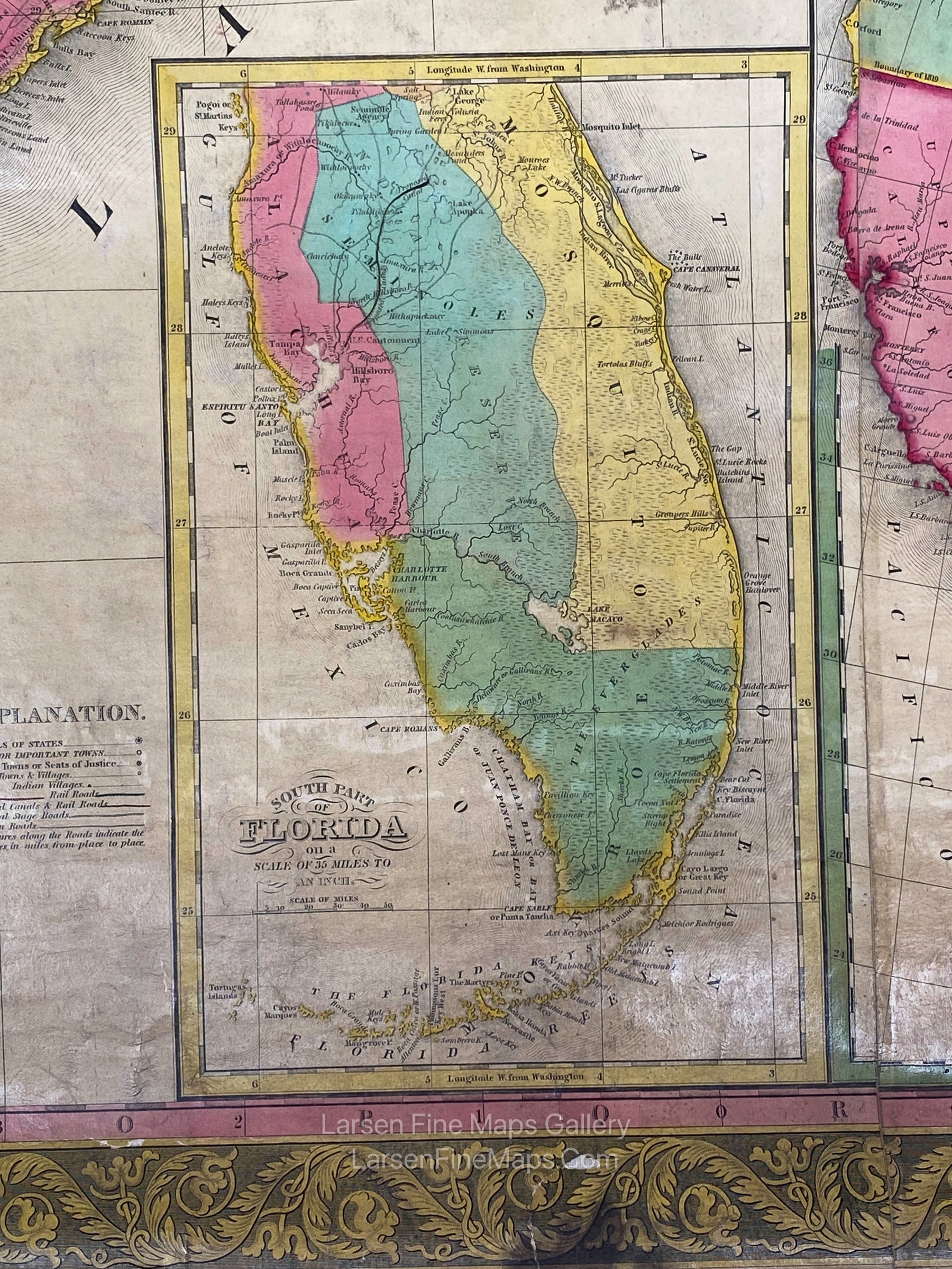 Mitchell's Reference & Distance Map of The United States by J.H. Young Florida