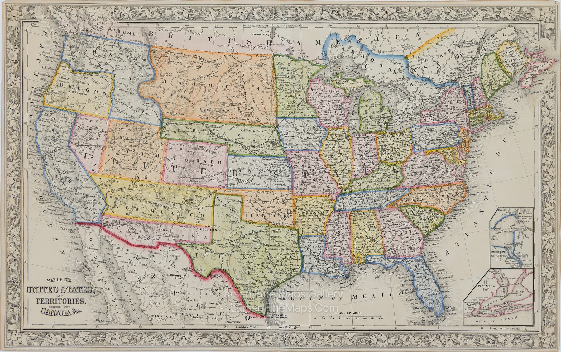 Map of the United States, and Territories. Together with Canada &c.