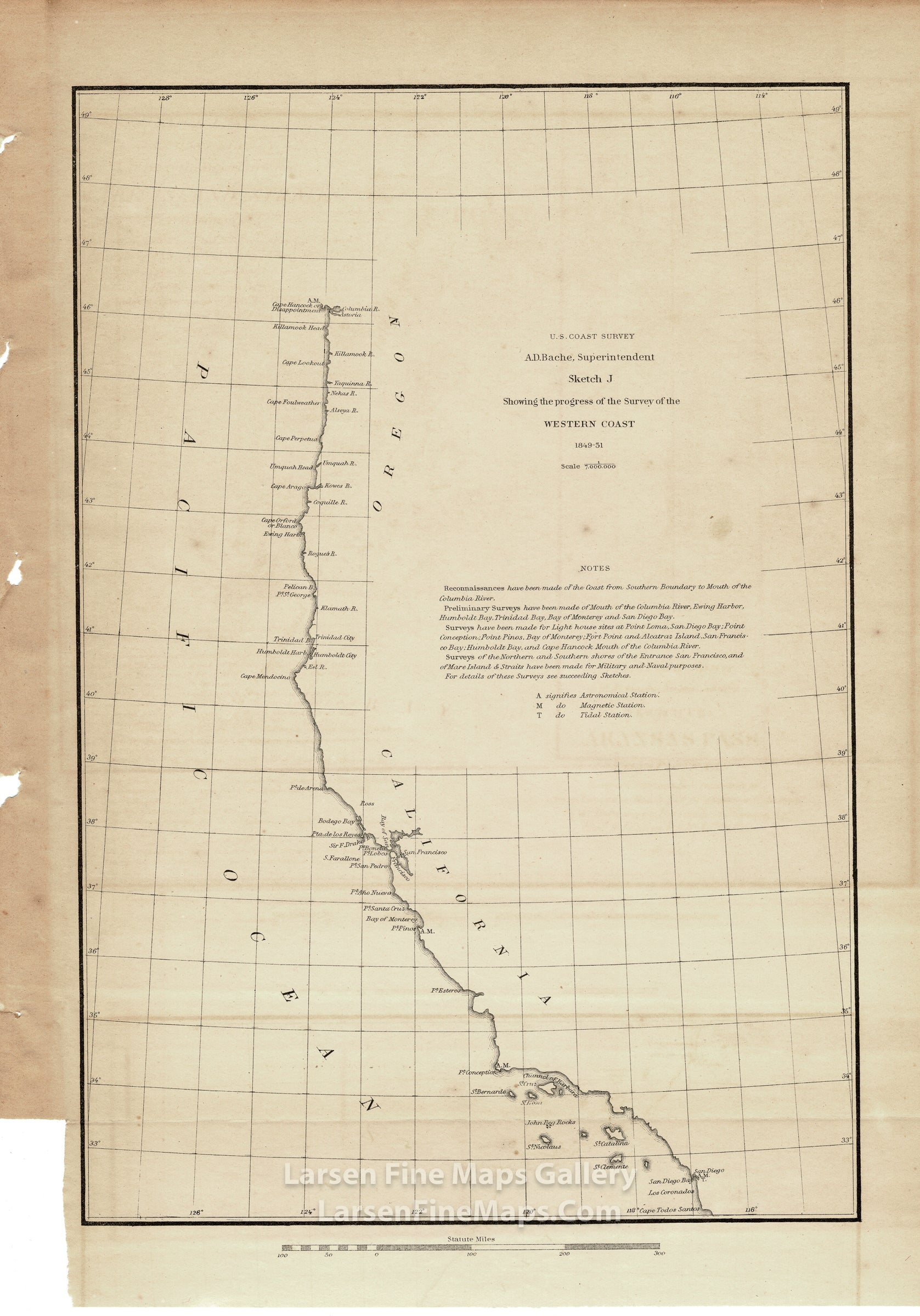 Sketch J Showing the Progress of the Survey of the Western Coast 1849-51 U.S. Coast Survey