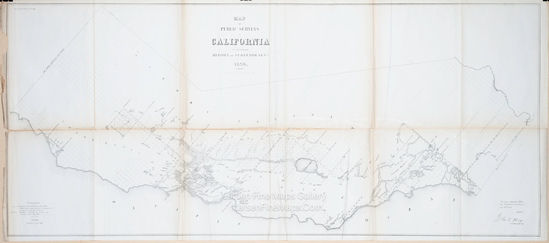 Map of Public Surveys in California to Accompany Report of Surveyor General, 1854