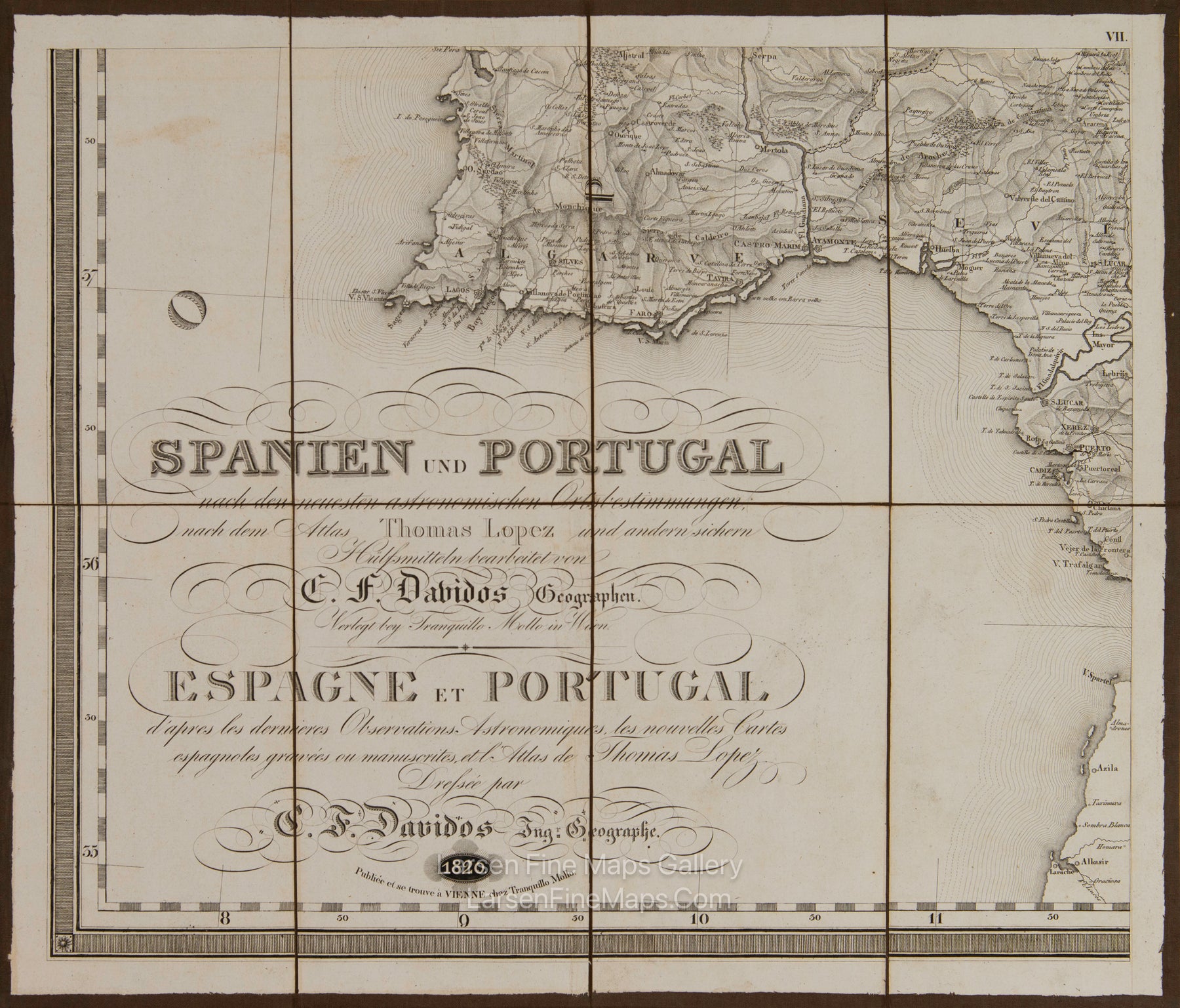 Spanien und Portugal nach den neuesten astronomischen Ortsbestimmungen, nach dem, Atlas Thomas Lopez. Espagne et Portugal, d'apres les dernieres Observations Astronomiques, les nouvelles Cartes Espagnoles gravées ou manuscrites, et l'Atlas de Thomas Lopez