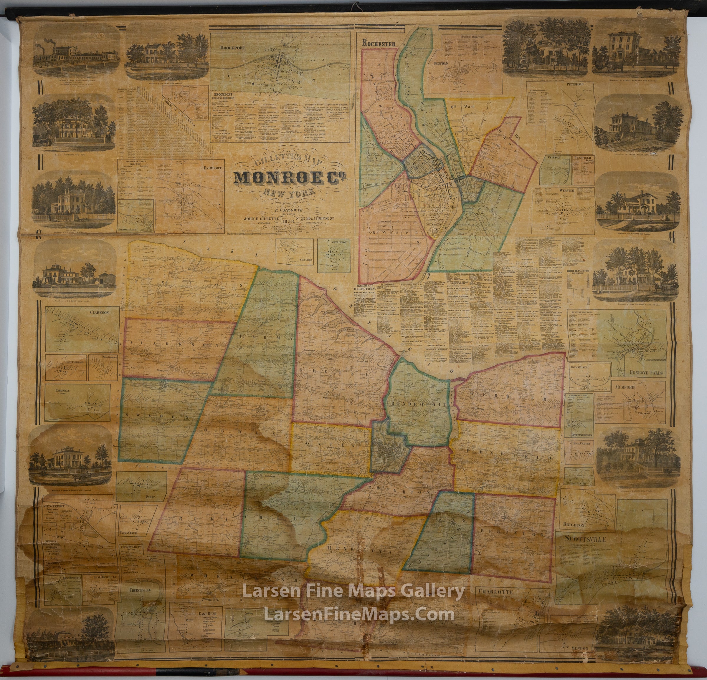 Gillettes Map of Monroe Co New York, Browne, P.J., Stone, C.K. and Gillette, John E.