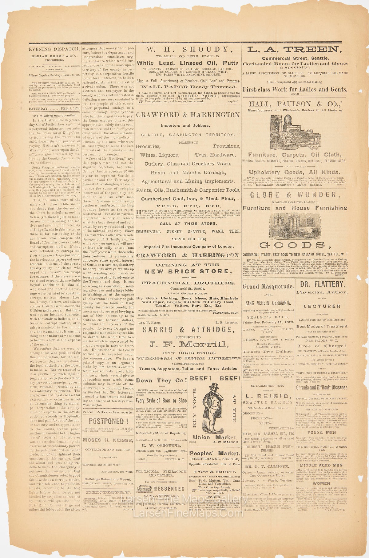 Evening Dispatch Seattle, Washington Territory, Saturday, February 2, 1878, Brown & Son, Example-1